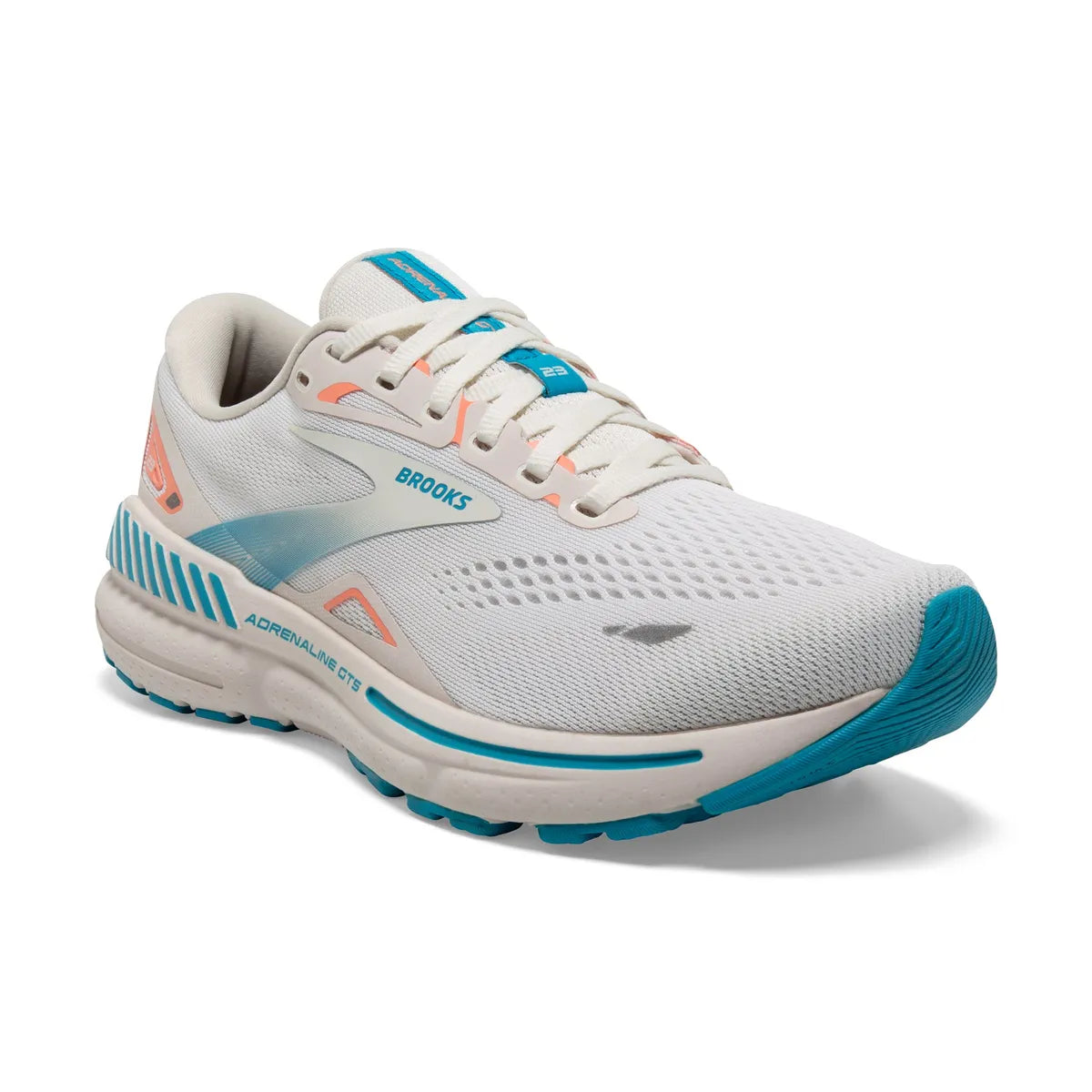 Brooks Women's Adrenaline GTS 23 Running Shoes - Lightweight Support for Overpronation, Coconut/Papaya/Blue - Perfect for Road Running, Jogging & Daily Workouts