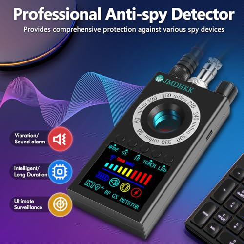 JMDHKK K19 Professional Hidden Camera Detector & Bug Sweeper - Wireless Signal, IR Detection, Magnetic Sensor for Privacy Protection - Ideal for Travel, Office, Hotel & Car Security