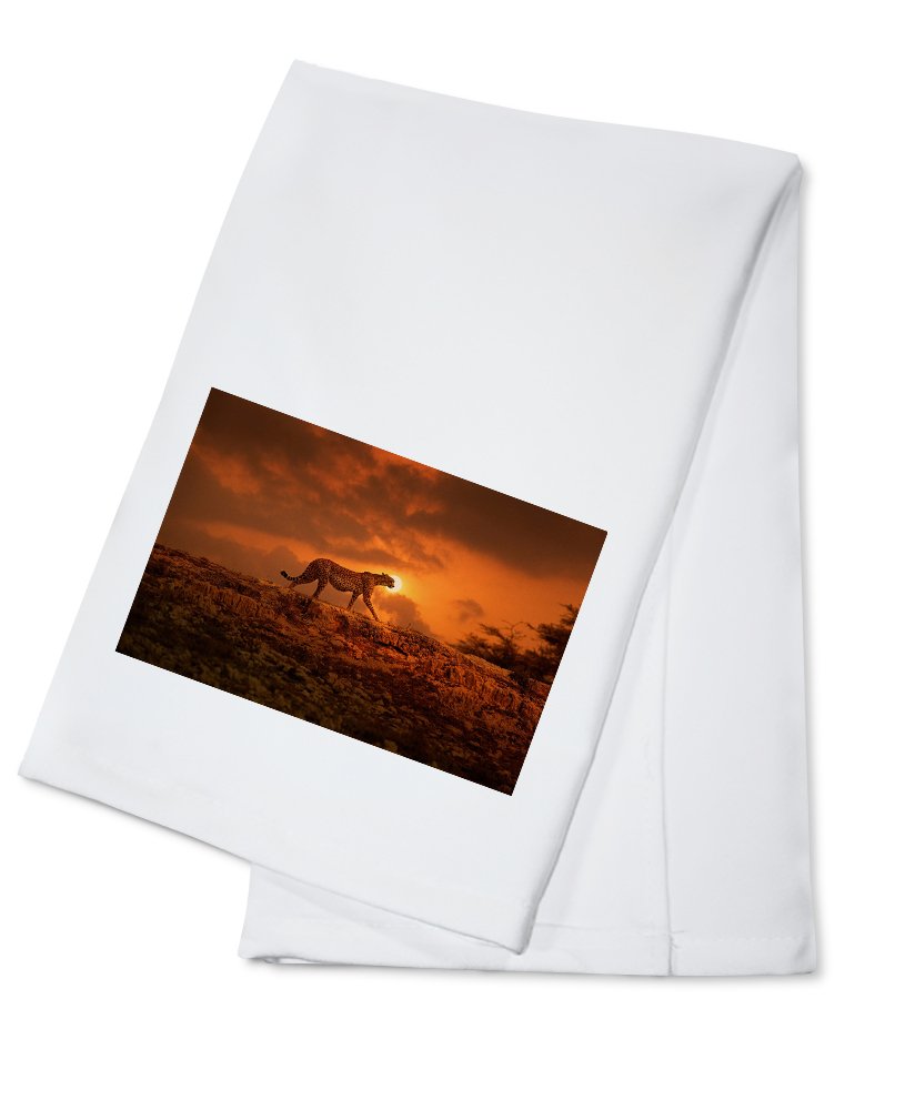 Lantern Press Cheetah Walking at Sunset - 100% Cotton Tea Towel | Decorative Hand Towel for Kitchen & Home Decor | Perfect for Gifts, Dish Drying & Wall Art