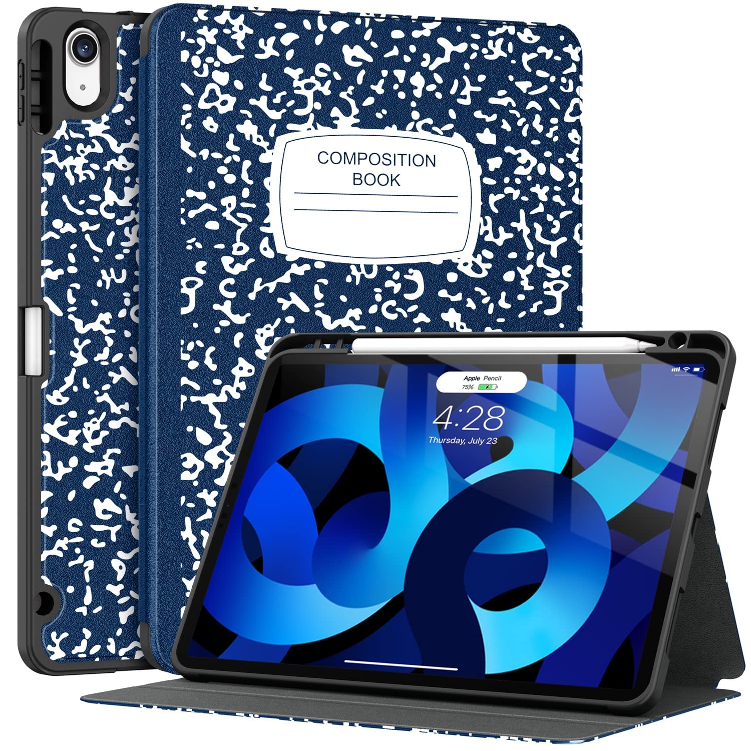 Supveco Slim Lightweight TPU Case for iPad Air 5th/4th Gen (10.9 Inch 2022/2020) with Pencil Holder - Compatible with Apple Pencil 2nd Gen, Auto Wake/Sleep Function - Navy Blue | Perfect for Work, Study, and Travel Protection