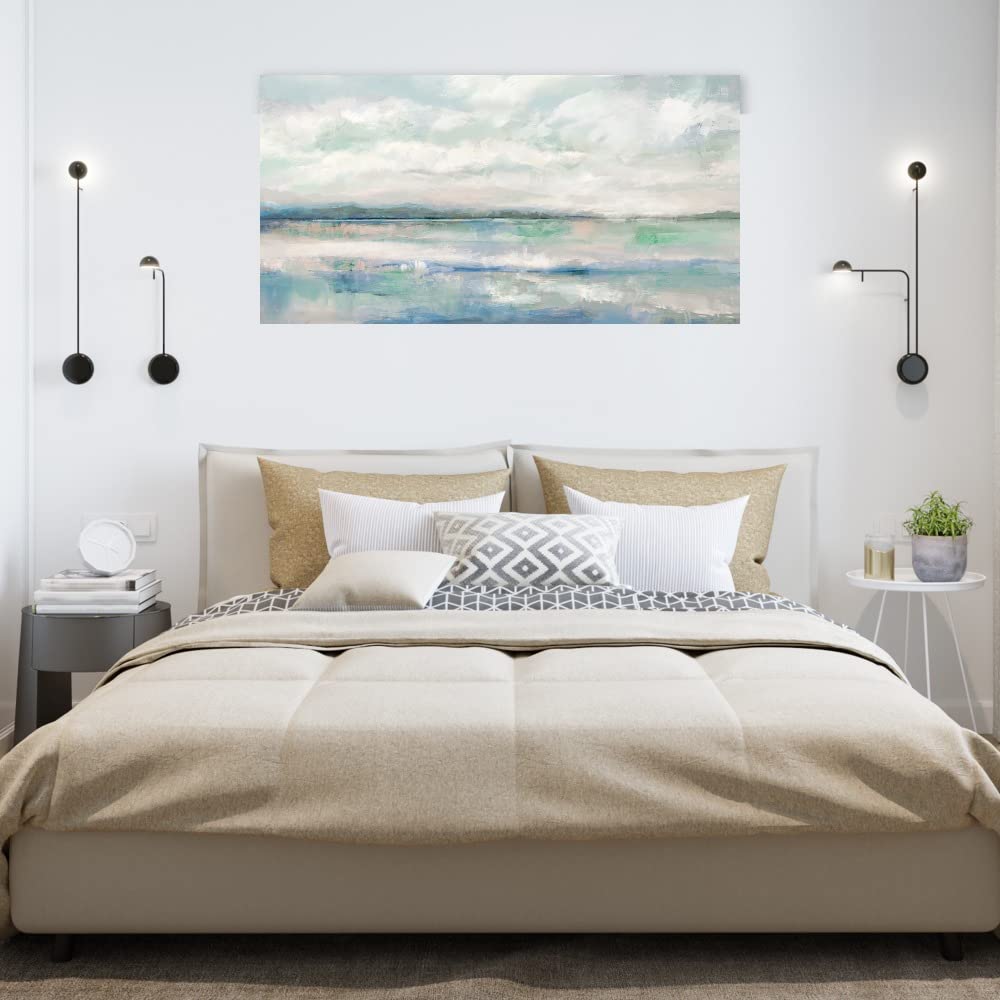 Reflective Horizon Canvas Wall Art - Modern Abstract Painting for Home & Office Decor - Ready to Hang 40x21 Inch - Perfect for Living Room, Bedroom, Bathroom, Kitchen, Dining Area & Bar