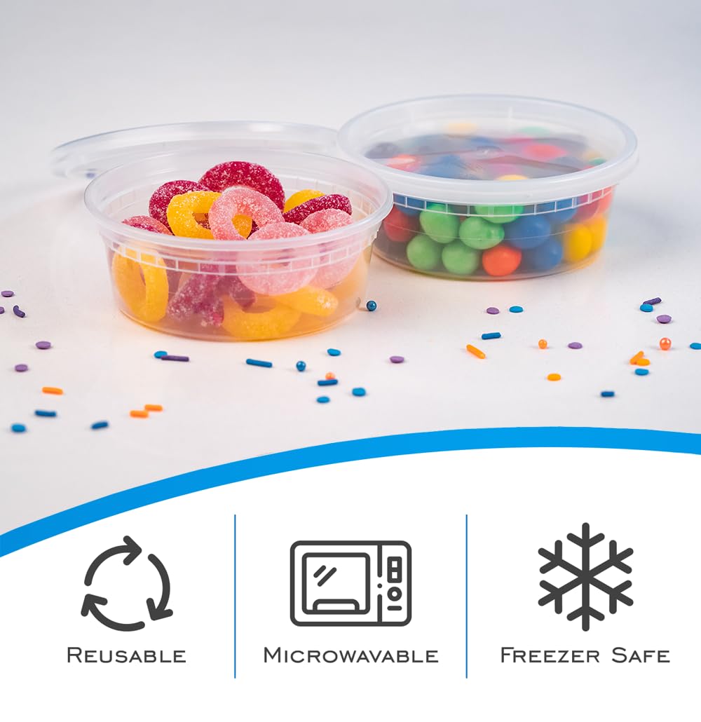 8 oz (25 Sets) BPA-Free Plastic Deli Food Storage Containers with Airtight Lids - Microwave, Freezer & Dishwasher Safe | Heavy-Duty Leakproof Meal Prep Containers | Perfect for Leftovers, Lunches & Food Storage