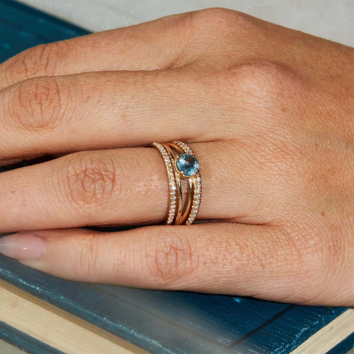 Destiny’s Thread Unique 14K Yellow Gold Ring with Blue Round Sapphire – Perfect for Engagements, Anniversaries & Special Occasions