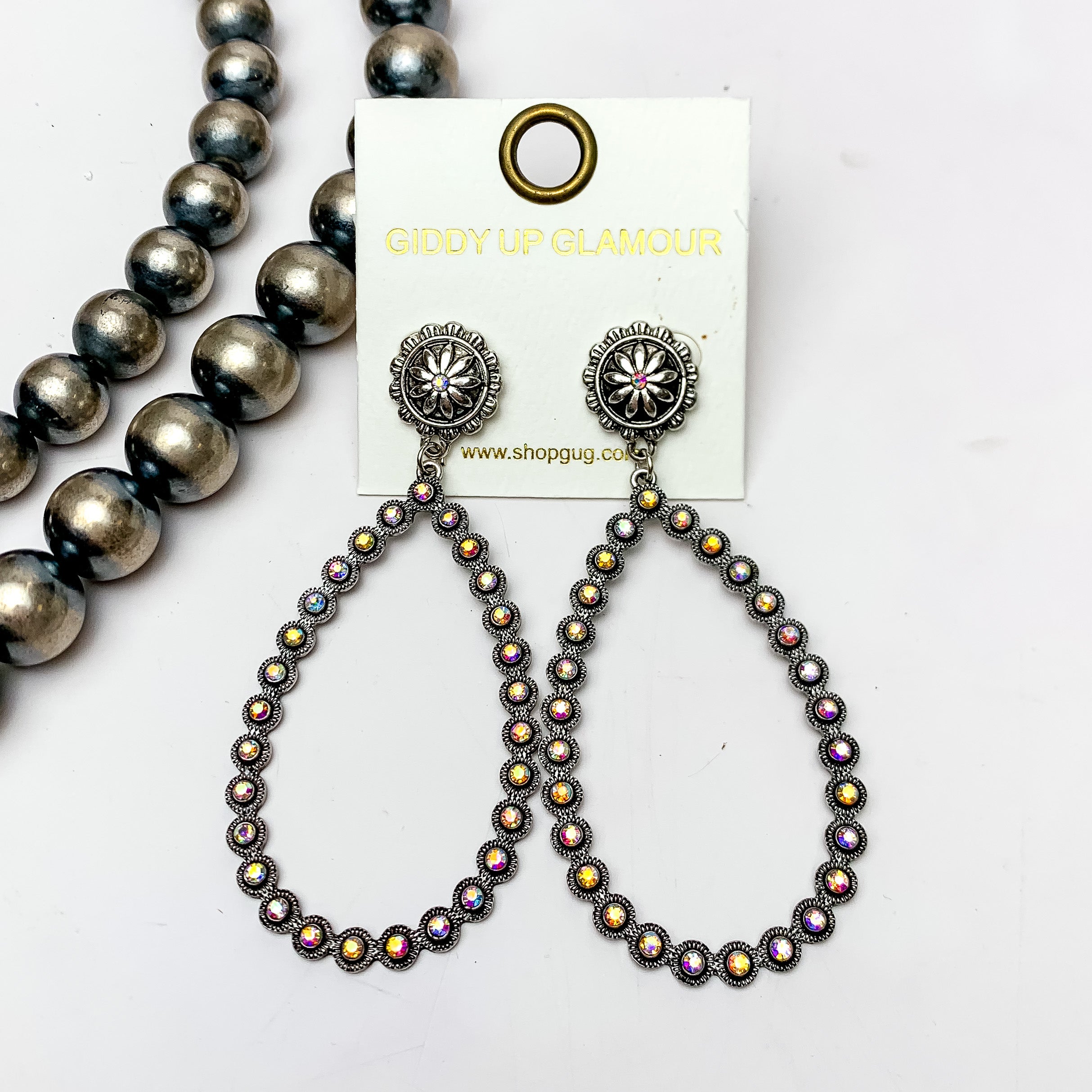 AB Crystal Open Teardrop Earrings in Silver Tone - Elegant Dangle Earrings for Women, Perfect for Parties, Weddings & Evening Events