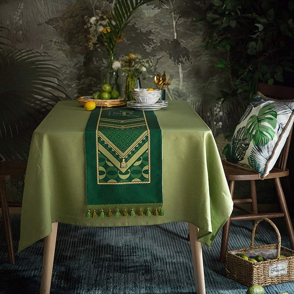 Banana Leaf Table Runner with Tassels - Elegant Outdoor/Indoor Dining Decor for Wedding, Party & Catering Events - Waterproof Kitchen Table Cover for Patio, Banquet & Special Occasions
