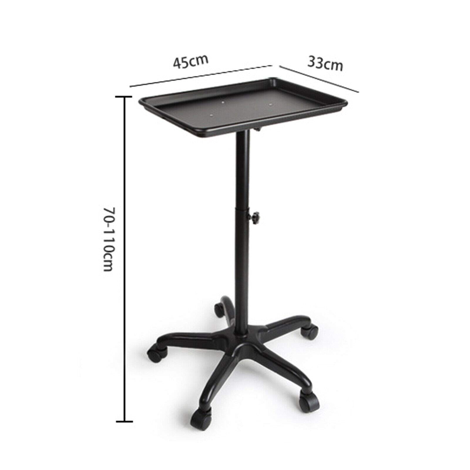 Adjustable Salon Tray Cart with Wheels & Swivel Casters - Mobile Tattoo & Spa Service Tray, Rolling Utility Storage Trolley for Salon, Spa, Tattoo Studio & Beauty Clinics (Black) - Perfect for Manicures, Pedicures, Waxing & Tattoo Supplies Organization