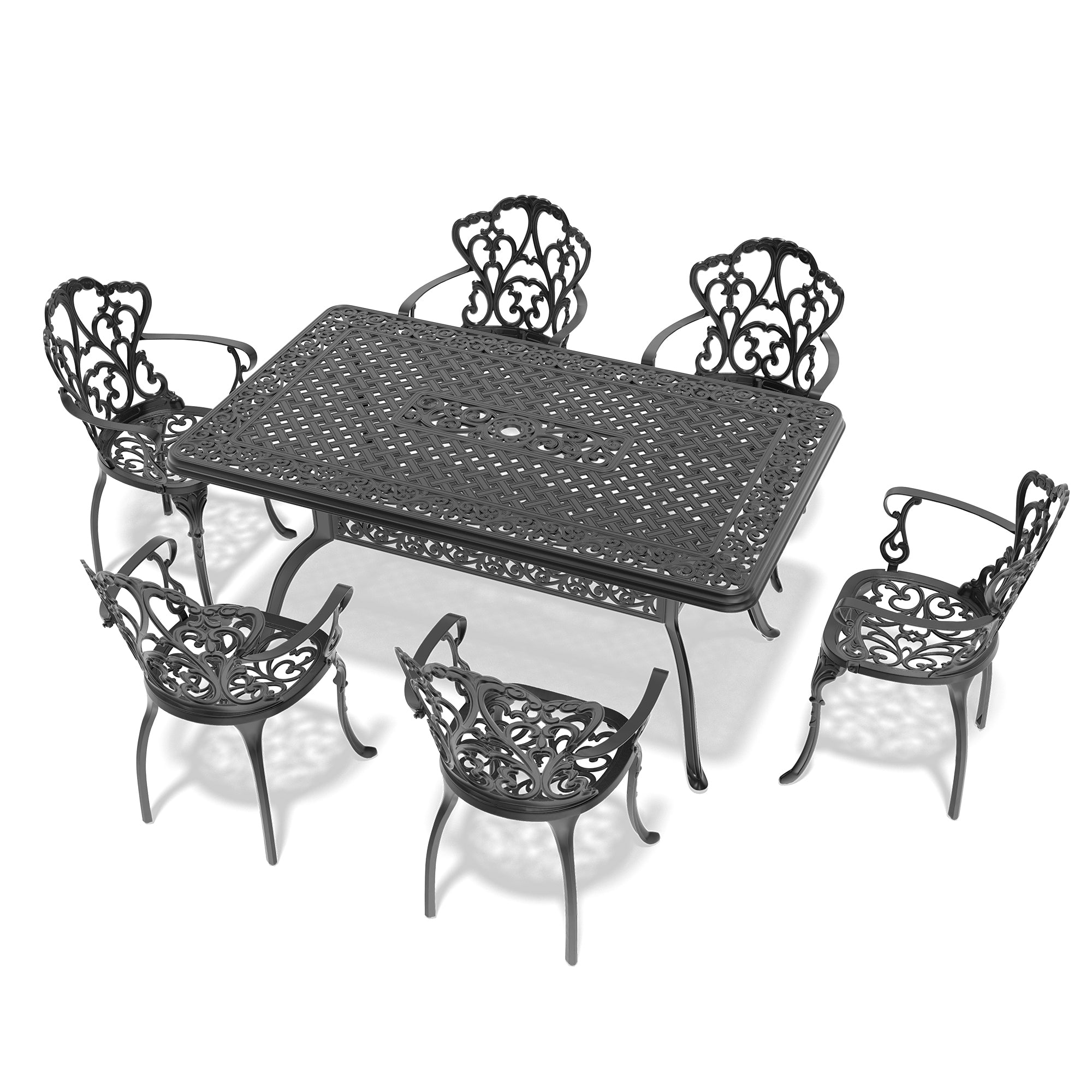 7-Piece Cast Aluminum Patio Furniture Set with Cushions - Outdoor Dining & Lounge Set in Random Colors - Perfect for Garden, Poolside & Backyard Relaxation (Item# W1710S00150)