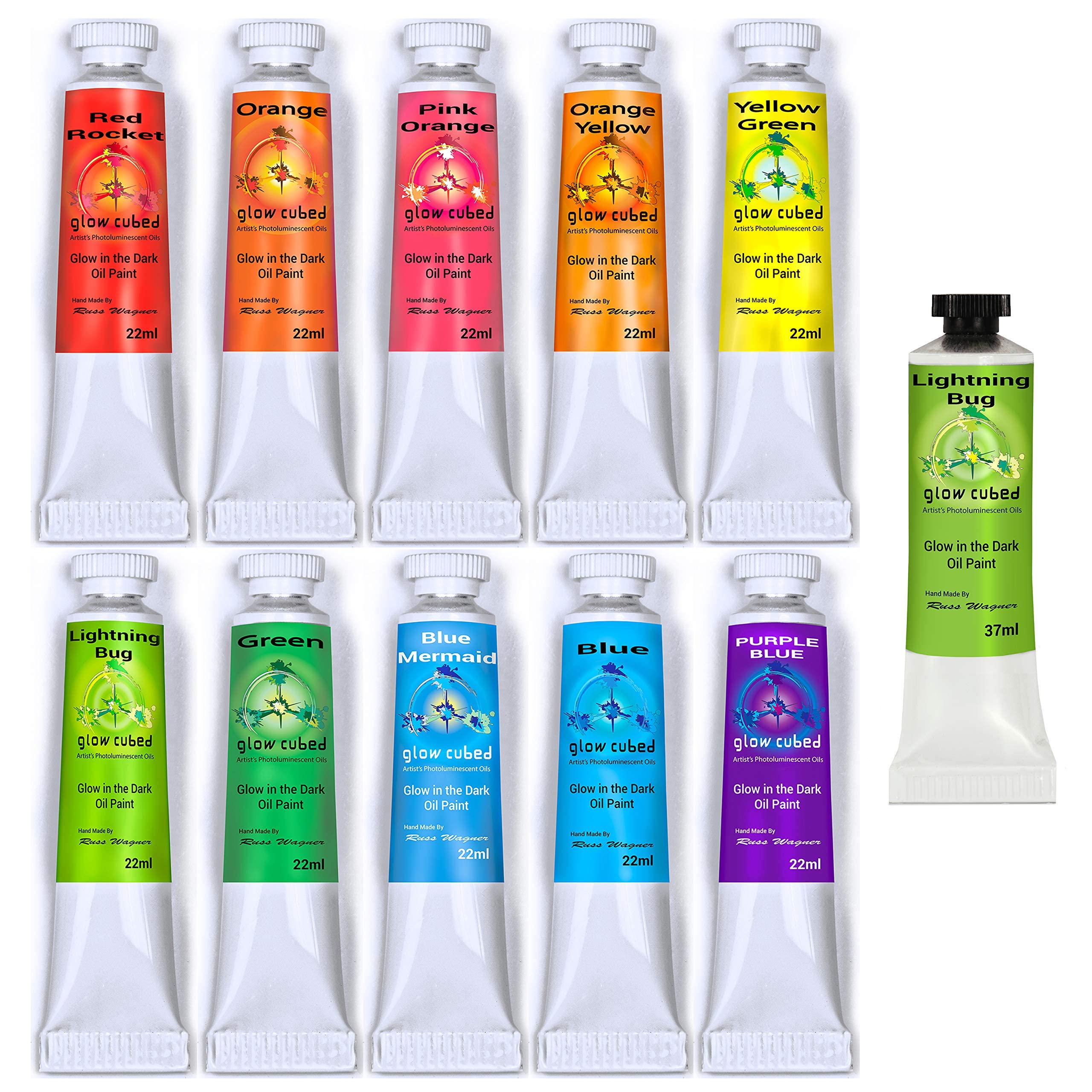 Glow in The Dark Professional Oil Paint Set - 10 Vibrant Colors with Lightning Bug 37ml for Canvas Art, Night Painting & DIY Projects