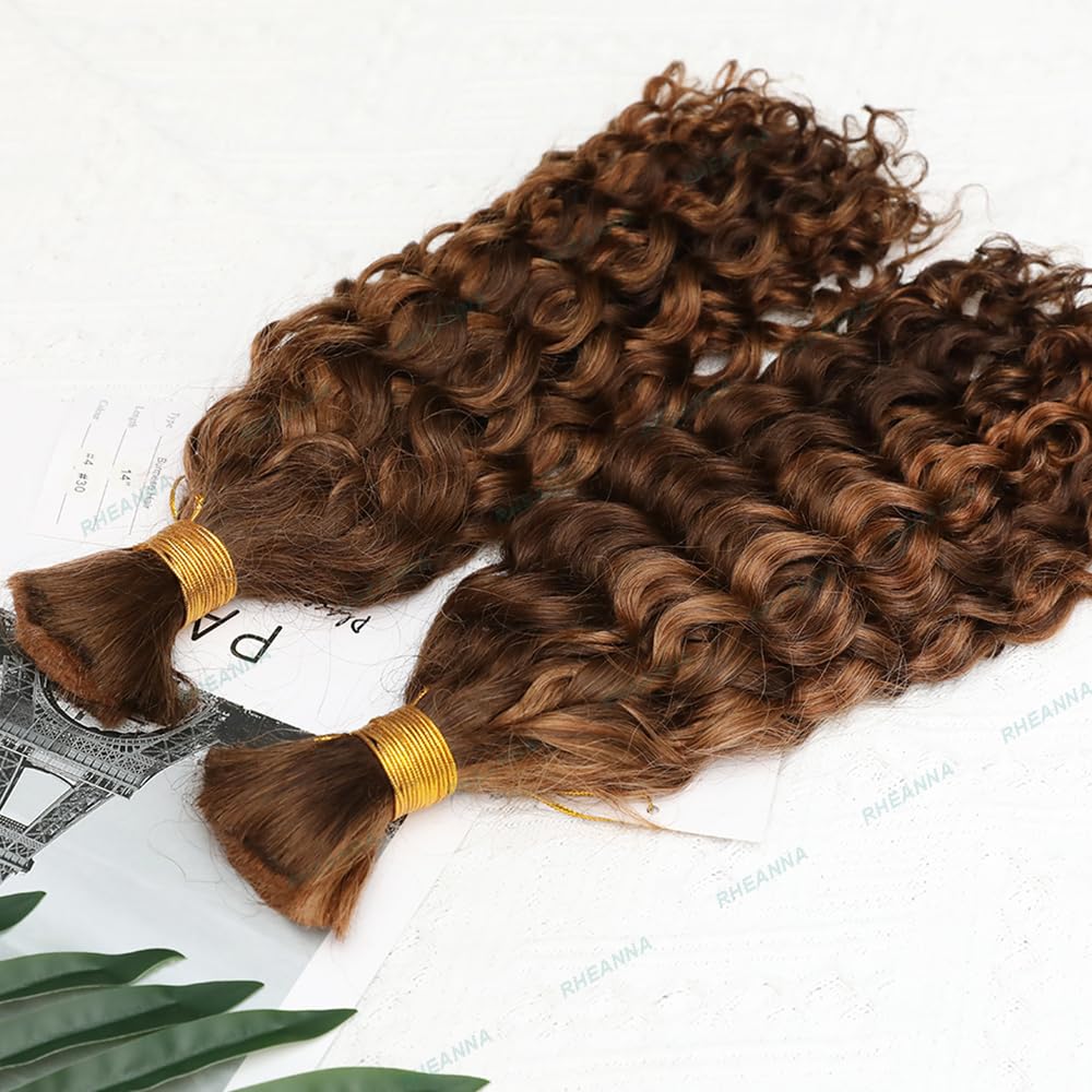 Premium 18inch Double Drawn 200g Bulk Human Hair Extensions for Braiding - Curly Boho Braids with Highlights (4/30) | Perfect for Protective Styles, Weaves & Natural Hair Care