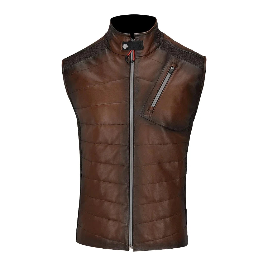 Men's Cuadra Brown Casual Fashion Lambskin Leather Vest - H340COC | Stylish & Comfortable for Everyday Wear, Outdoor Activities & Layering