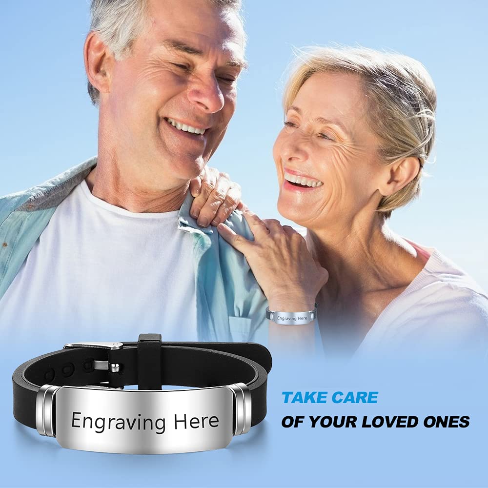 Personalized Silicone Medical Alert Bracelet - Adjustable 9 Inch Waterproof Emergency ID Bracelet for Men & Women with Engraving | Ideal for Sports, Travel & Daily Safety
