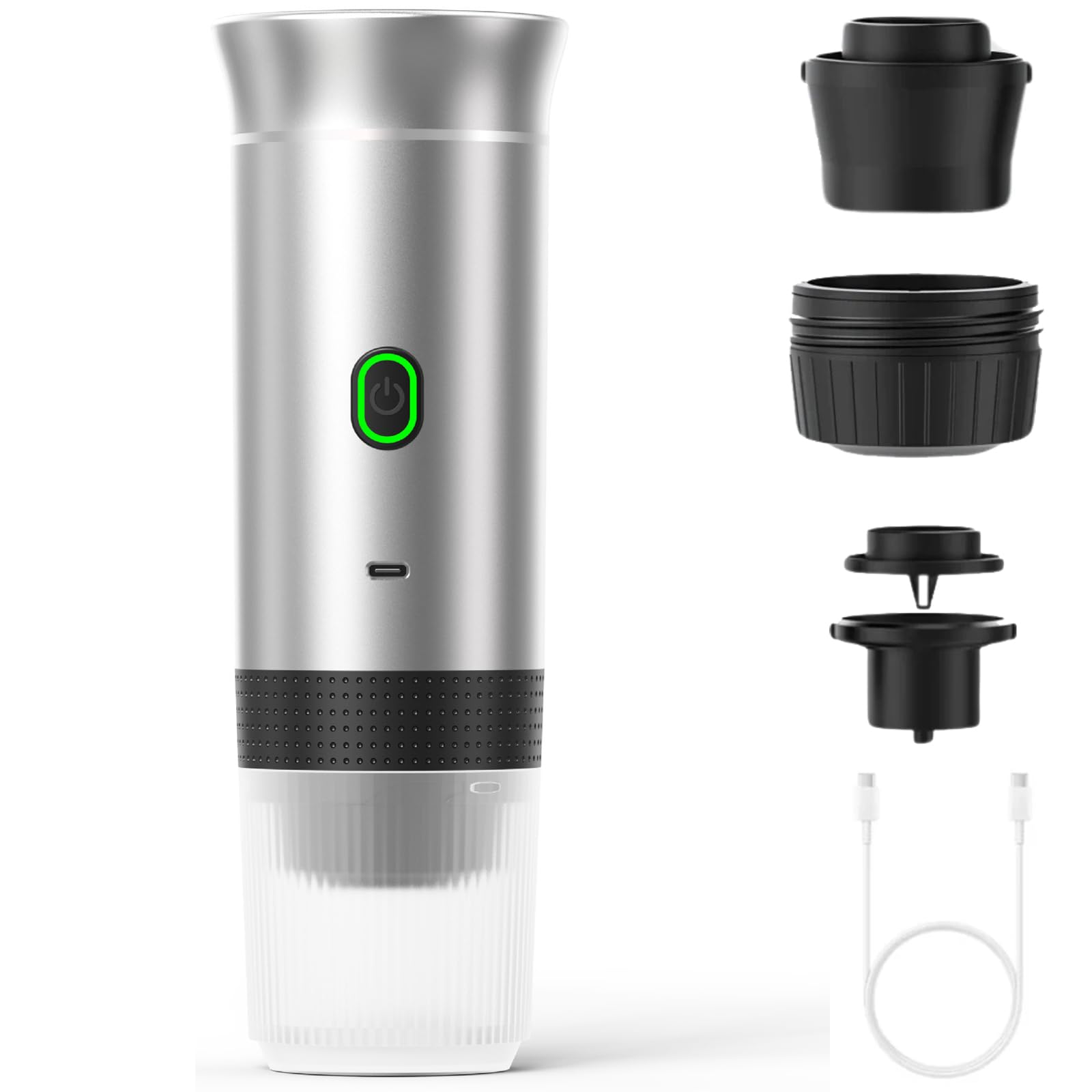 Esprova Portable Espresso Machine - Self Heating Coffee Maker for Ground Coffee | Compact Travel Coffee Maker for Camping, Hiking, RV, Office & Outdoor Adventures (Silver) | Perfect for Home, Travel & Gifts