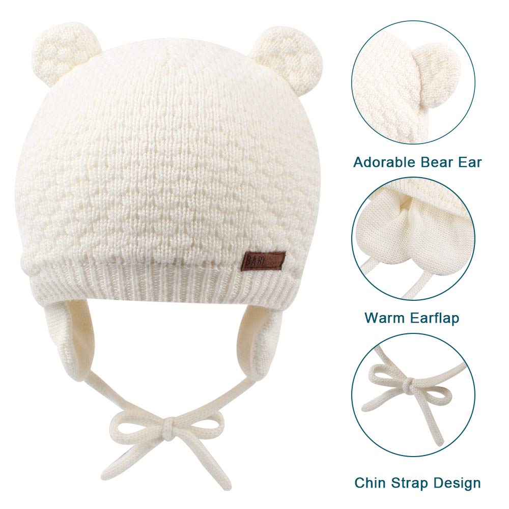 XIAOHAWANG Baby Hat Cute Bear Earflap Beanie for Toddlers - Warm Winter Knit Hat for Boys & Girls - Perfect for Fall, Winter & Outdoor Activities