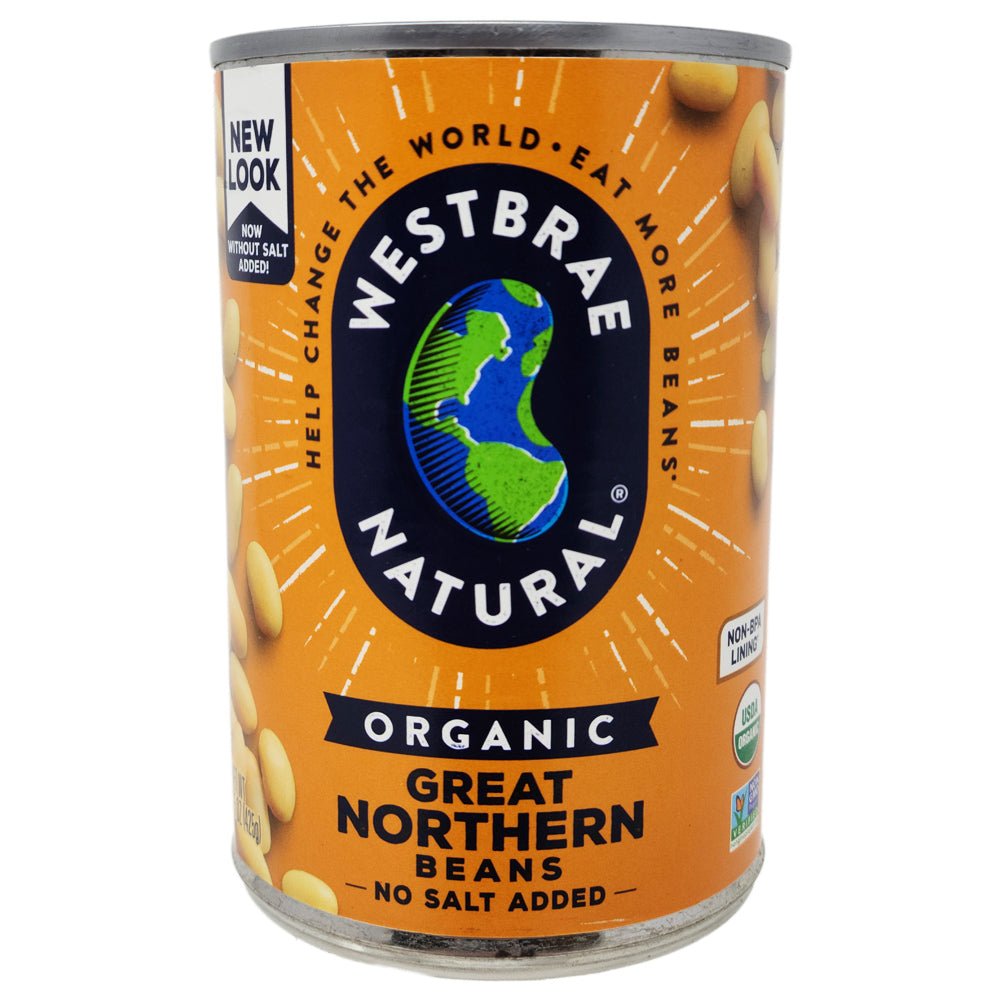 Westbrae Organic No Salt Added Great Northern Beans 15oz | Non-GMO, Vegan, Gluten-Free | Perfect for Soups, Salads & Healthy Recipes