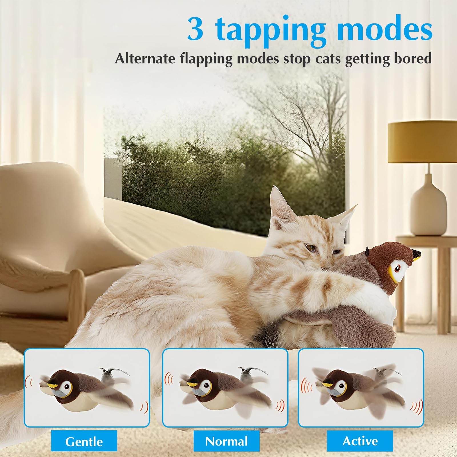 2025 Flying Bird Cat Toy - Interactive Chirping & Flapping Sparrow Brown Cat Toy for Indoor Cats - Perfect for Playtime & Exercise