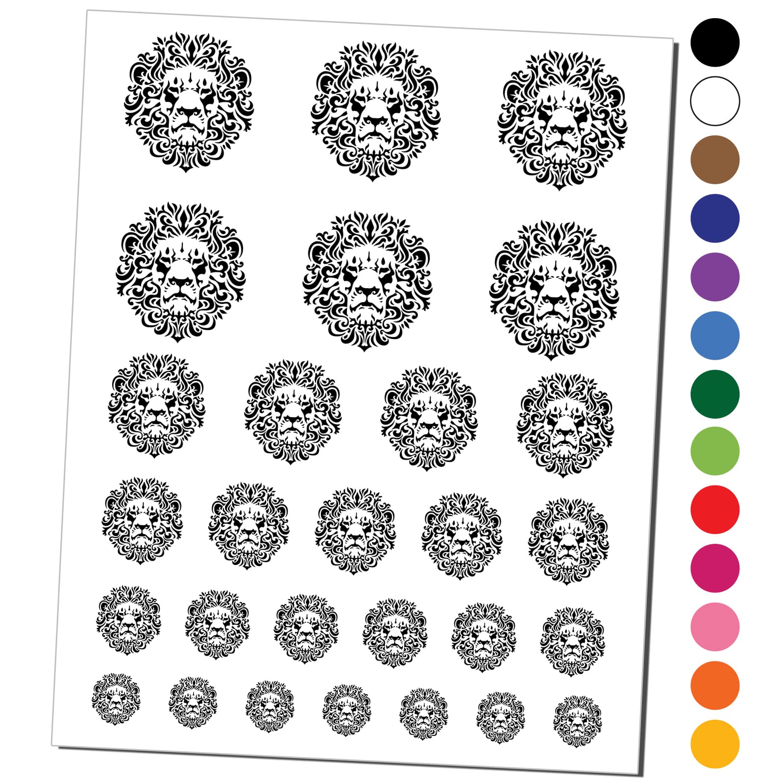 Arabesque Floral Decorative Lion Head Temporary Tattoo - Waterproof Fake Body Art Stickers (Black, 1 Sheet) for Festival Costumes, Halloween Makeup & Cosplay Accessories