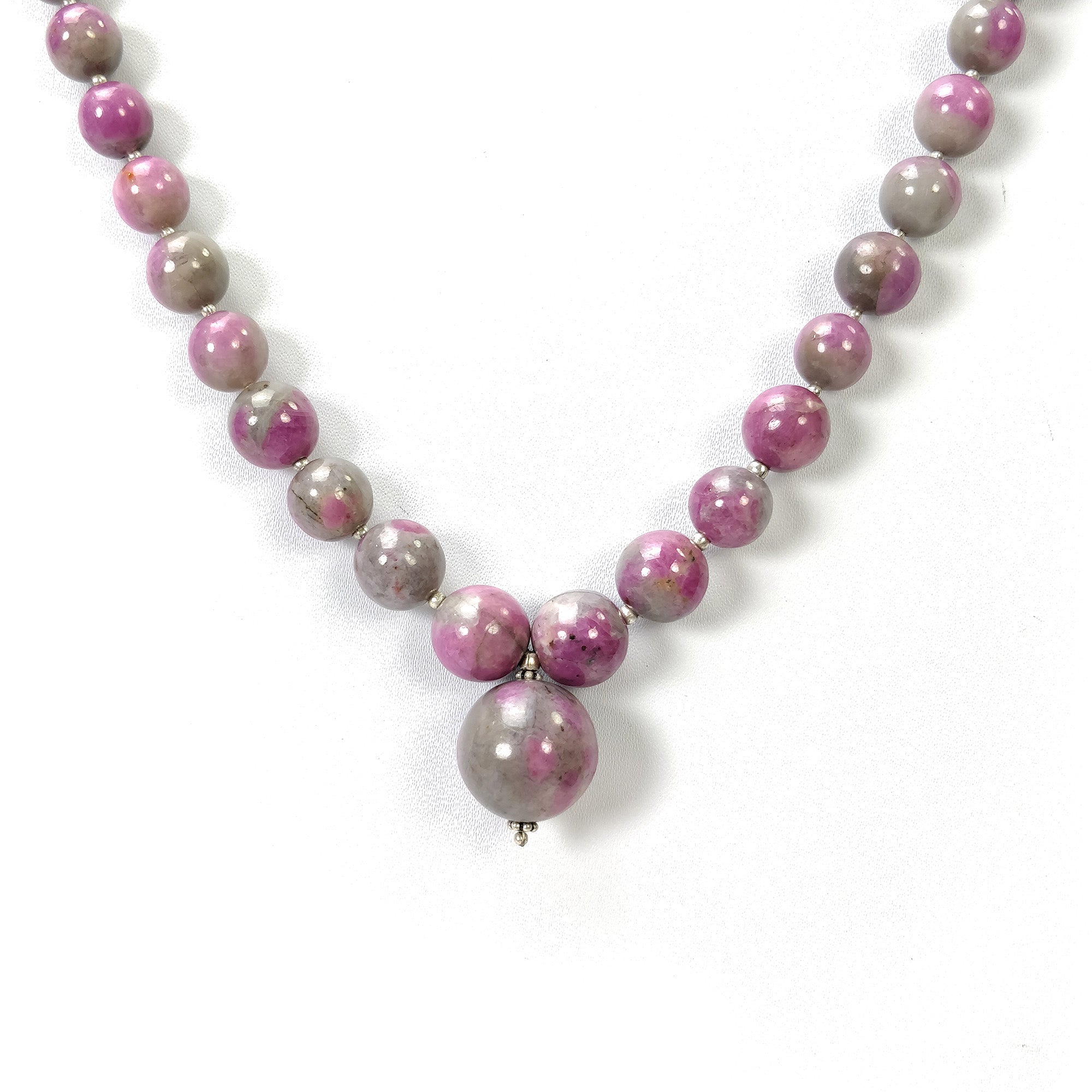 Natural Untreated Bi-Color Zoisite Ruby Gemstone Necklace - 334.15cts Genuine Ruby Balls with 925 Sterling Silver (7mm, 17mm, 18mm) | Elegant Jewelry for Women, Perfect Gift for Birthday, Anniversary & Special Occasions