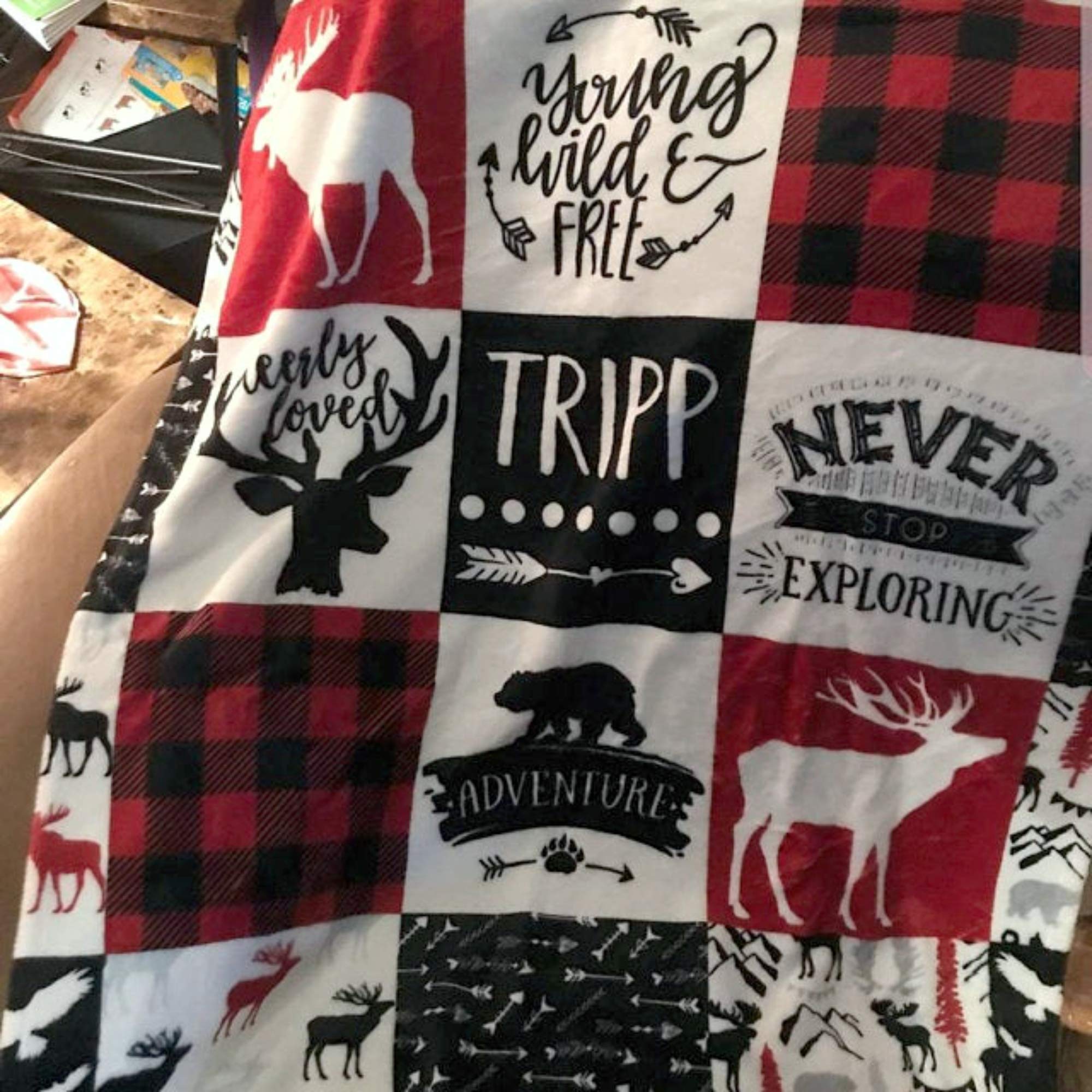 Custom Personalized Minky Baby Blanket with Deer, Moose & Bear - Soft Woodland Adventure Blanket for Newborns & Toddlers - 50