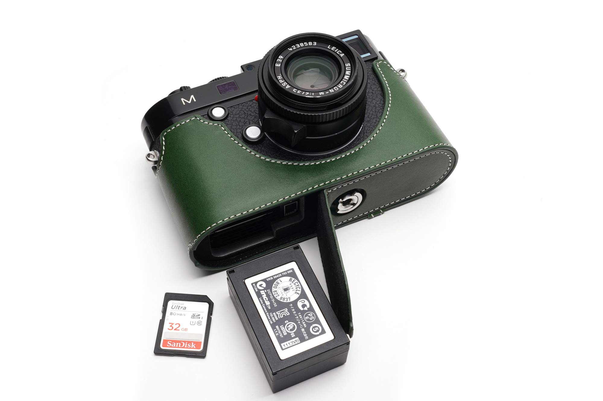 BolinUS Genuine Leather Half Case for Leica M Series Cameras (M, M-P, Typ240, Typ246, M262, M-M, M240P) - Bottom Opening Design with Hand Strap - Green | Premium Camera Protection for Travel & Street Photography