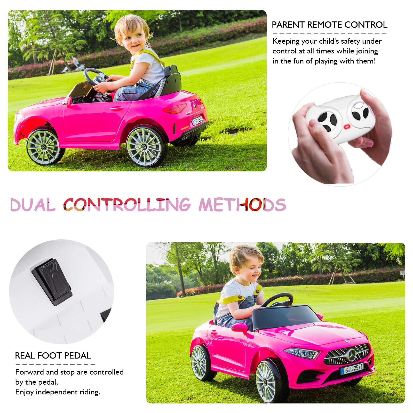 **12V Mercedes Benz Licensed Kids Electric Ride-On Car with Remote Control - Adjustable Speed, Safety Belt, Music & LED Lights (Pink) - Perfect for Outdoor Play, Birthday Gifts & Toddler Fun**