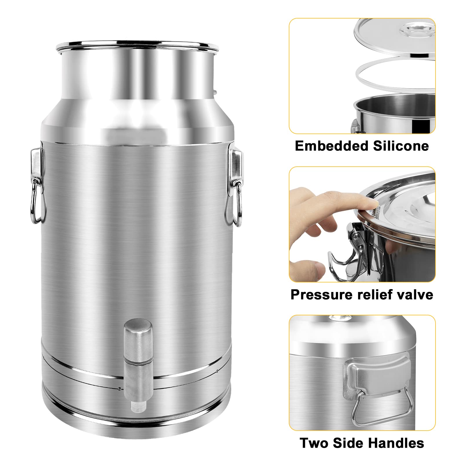 Premium 35L (9.25 Gallon) 304 Stainless Steel Milk Can & Wine Pail with Airtight Lid - Heavy Duty Food Grade Storage Container for Dairy, Brewing, and Liquid Transport - Perfect for Farm Fresh Milk Collection, Home Winemaking, and Commercial Kitchen Use