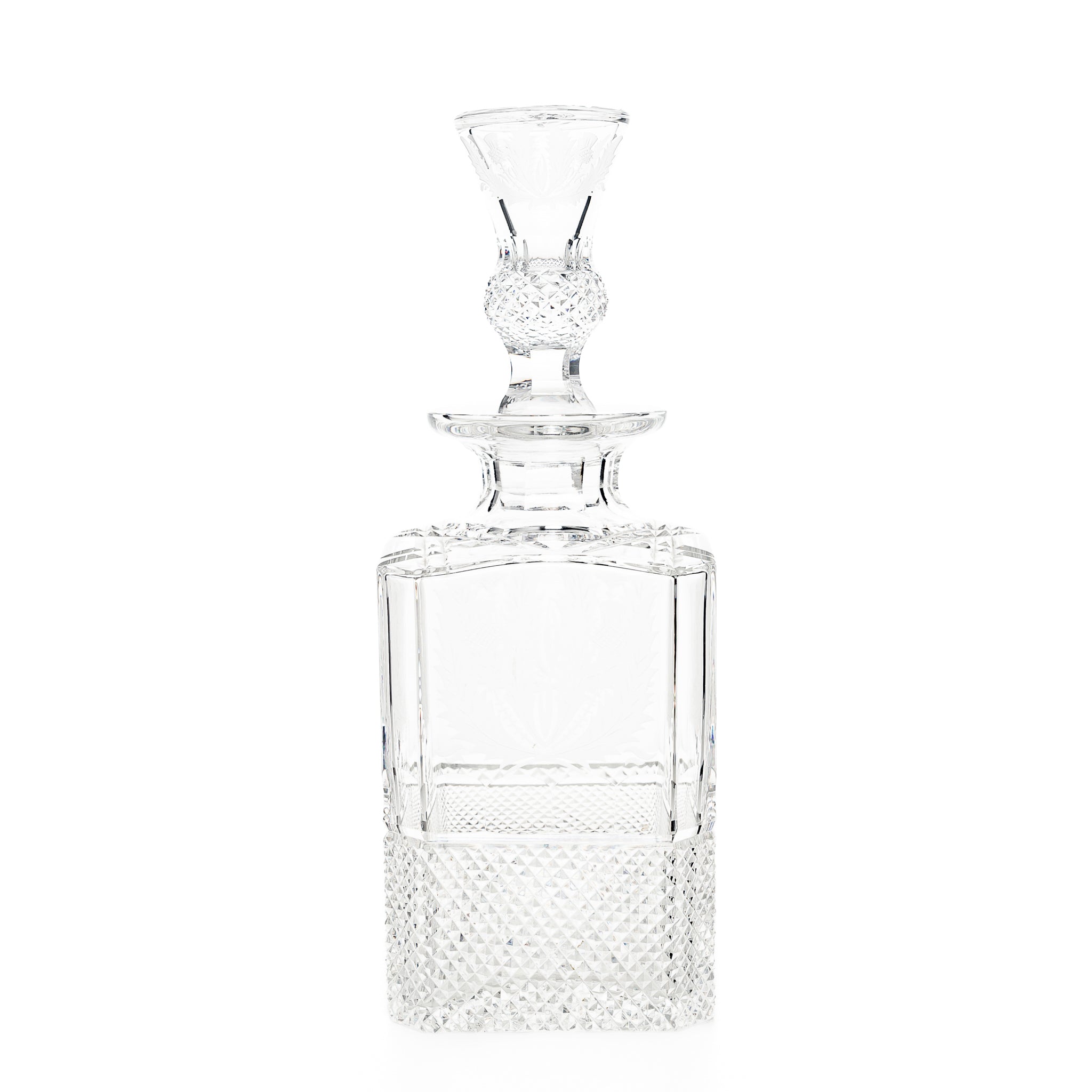 Edinburgh Crystal Thistle Square Whiskey Decanter with Stopper - Elegant Scotch & Bourbon Serving Set for Home Bar & Gifting