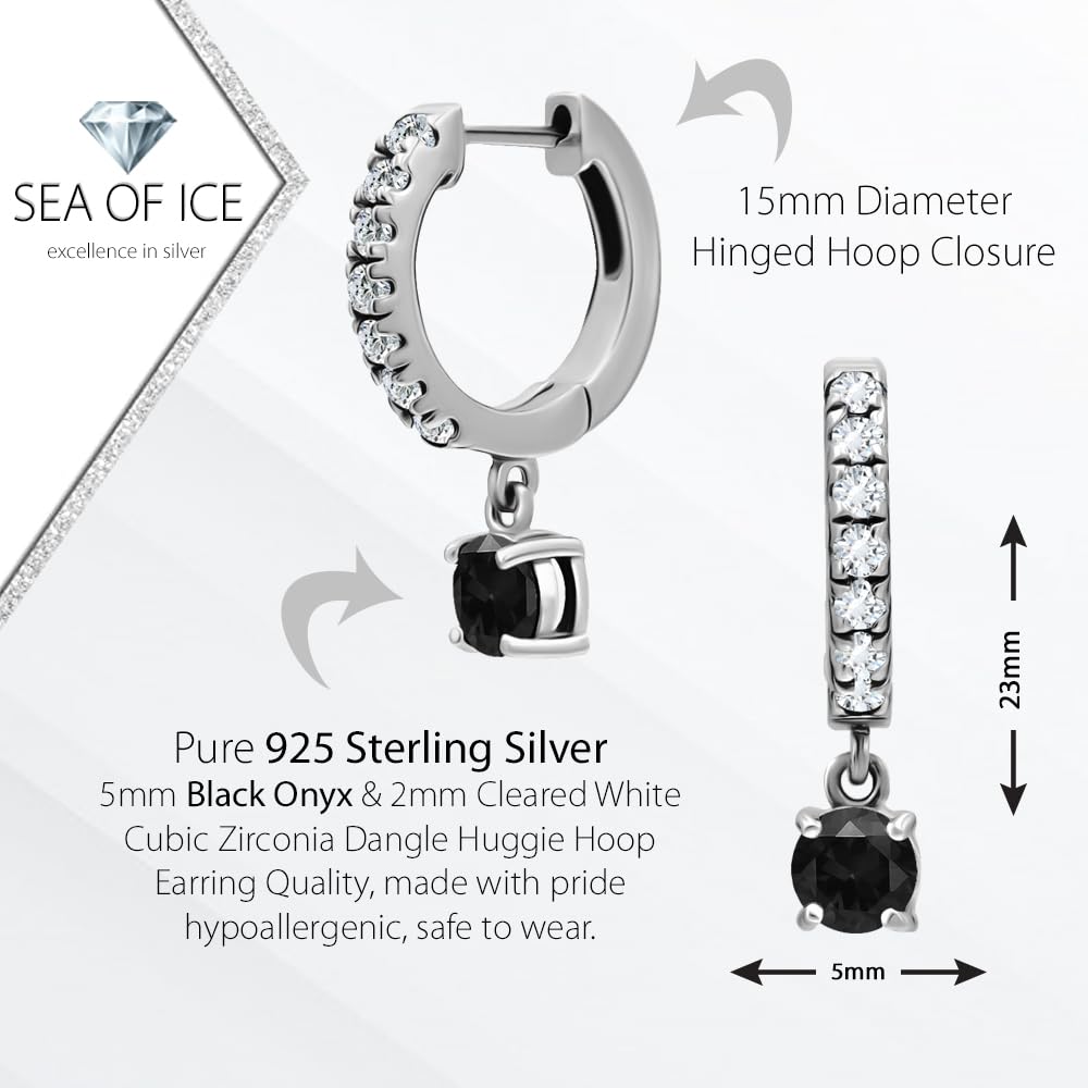 Premium 925 Sterling Silver Huggie Hoop Earrings with Gemstone Birthstones & White CZ – 15mm Dangle Huggie Earrings for Women – Lightweight & Comfortable Mini Hoops – Perfect for Everyday Wear, Gifts & Special Occasions