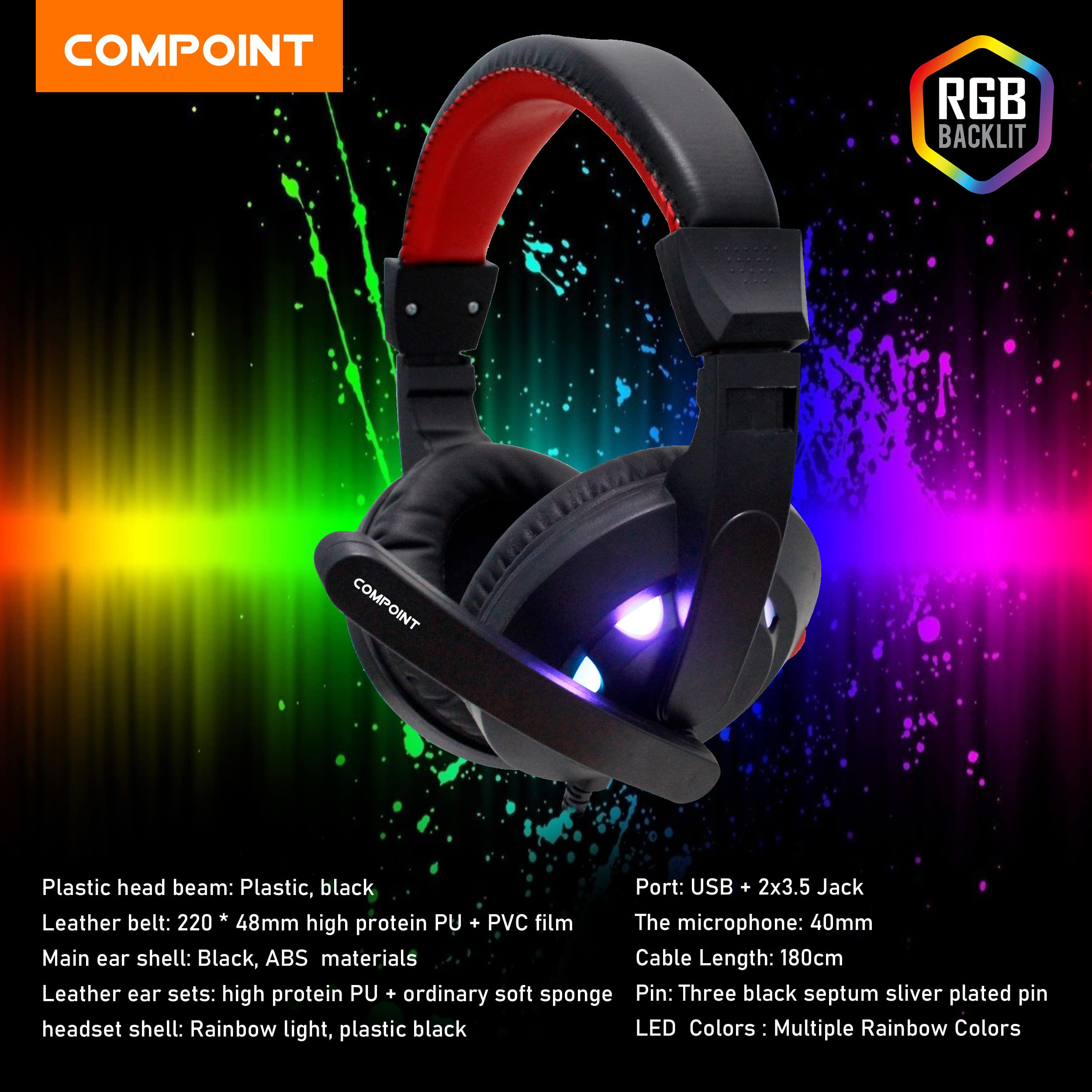 Compoint 4-in-1 Gaming Bundle with Q-LED Backlit Keyboard, Noise-Canceling Headset & Large Mouse Pad - Compatible with Xbox, PS5, PC | RGB Lighting, Ergonomic Design for Pro Gamers | Perfect for Esports, Streaming & Home Gaming Setup