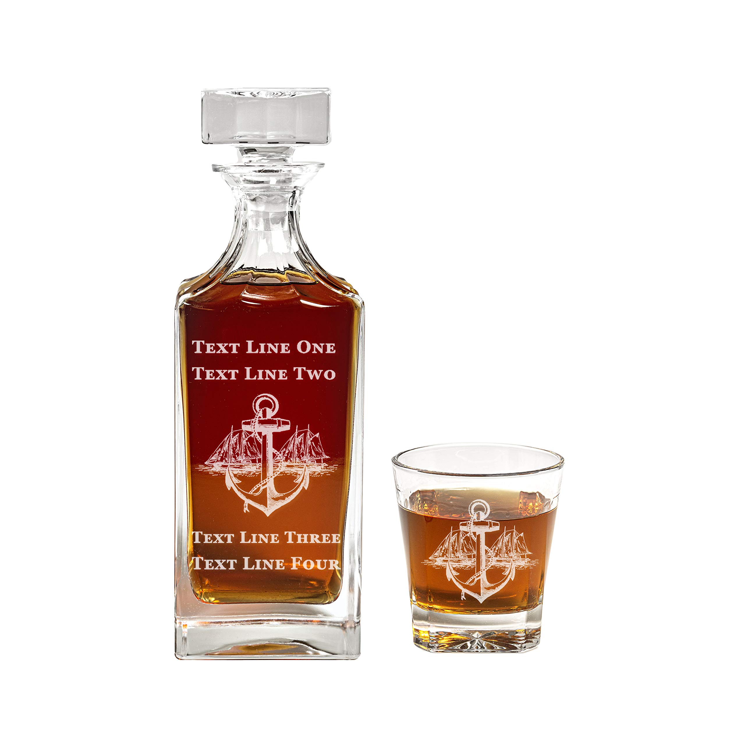 900ml Engraved Nautical Ship Decanter Set - Unique Retirement, Promotion & Military Gift for Men and Women - Perfect for Whiskey Lovers, Home Bar Decor & Special Occasions