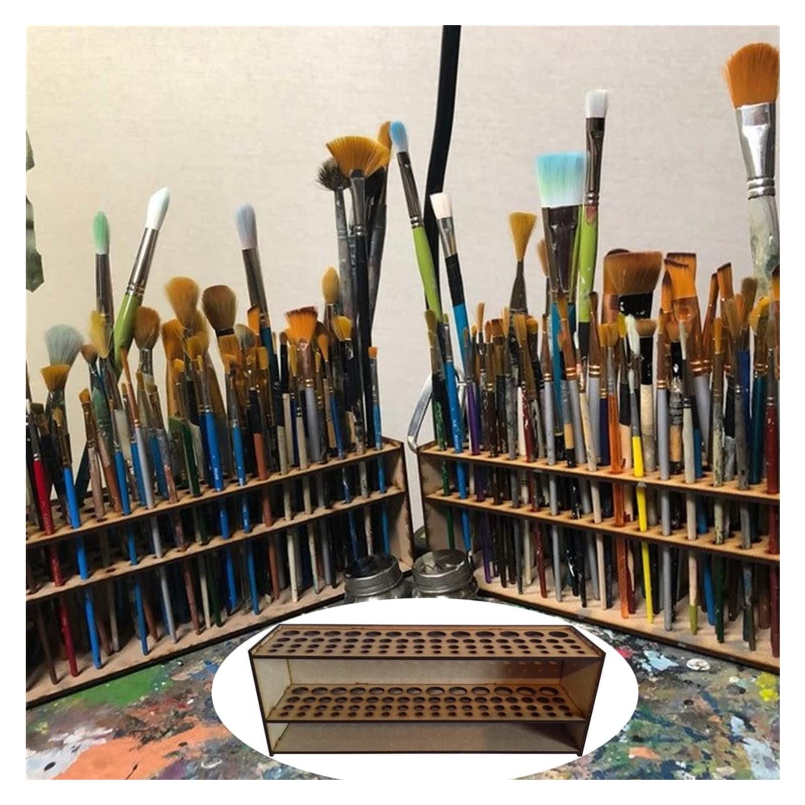 Yingyan Wooden Paintbrush Holder Stand - 67 Slot Desk Organizer for Paint Brushes, Pens, Colored Pencils & Markers | Perfect for Artists, Students & Office Workspaces