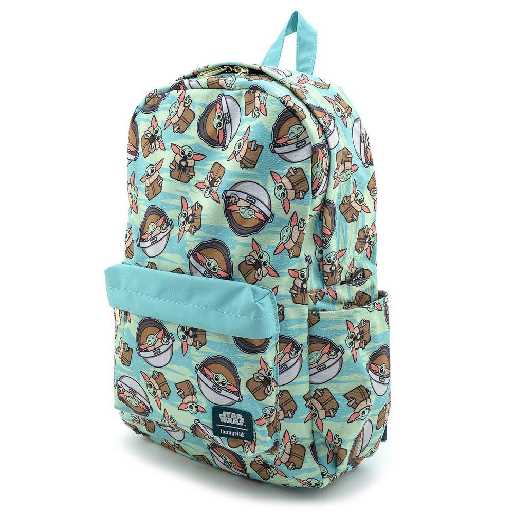 Loungefly Star Wars The Mandalorian Baby Yoda Toss Pattern Backpack - Cute Disney Cosplay Bag for School, Travel & Star Wars Fans