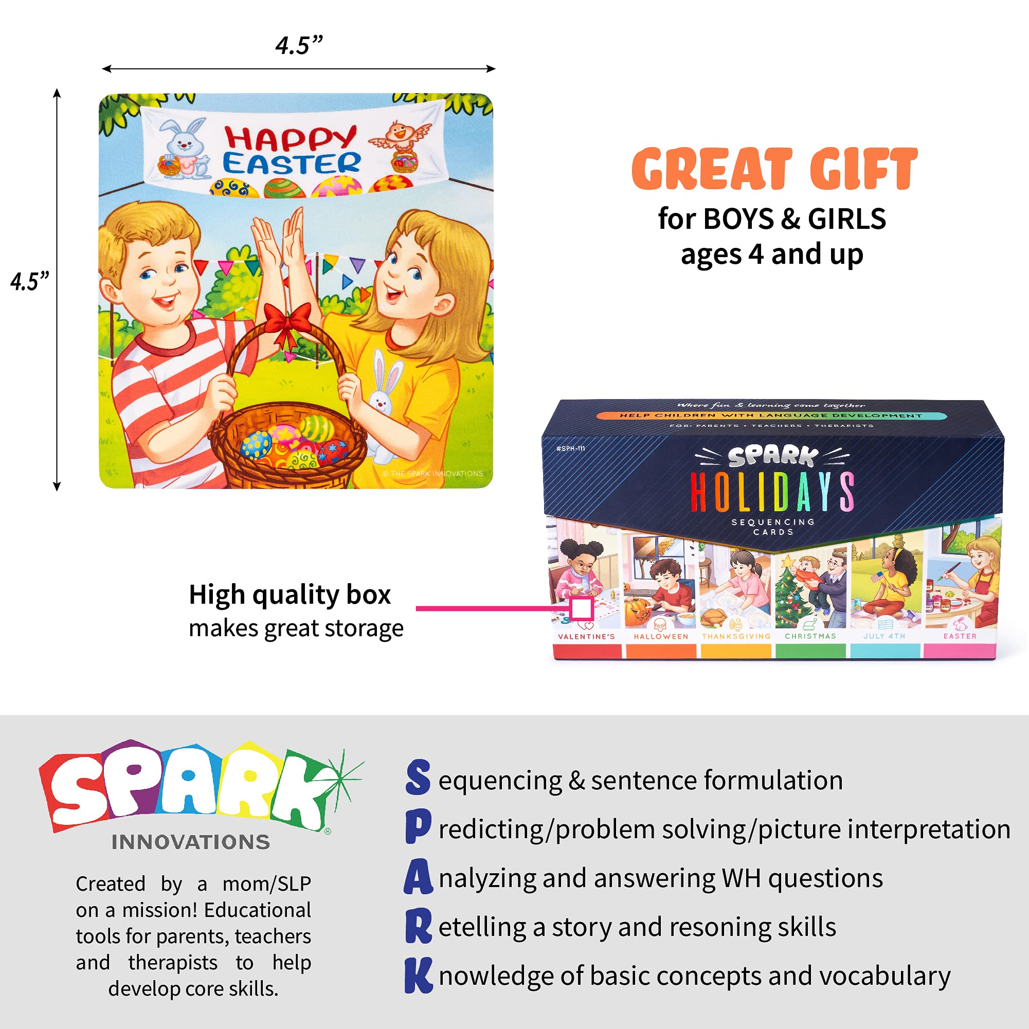 SPARK INNOVATIONS Holiday Storytelling Cards - Educational Sequencing Game for Speech Therapy, Autism & ABA Therapy - Social Skills Development Tool for ESL/ELL Learners - Perfect for Classroom Activities & Home Learning