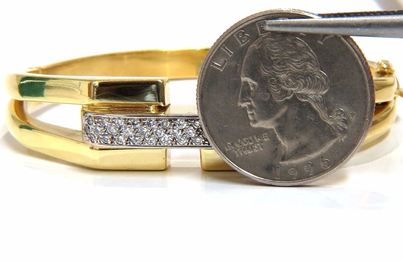 14Kt Gold Bangle Bracelet with 0.70ct Round Natural Diamonds - Raised Bar Deco Design for Women's Luxury Jewelry, Perfect for Weddings, Anniversaries & Special Occasions