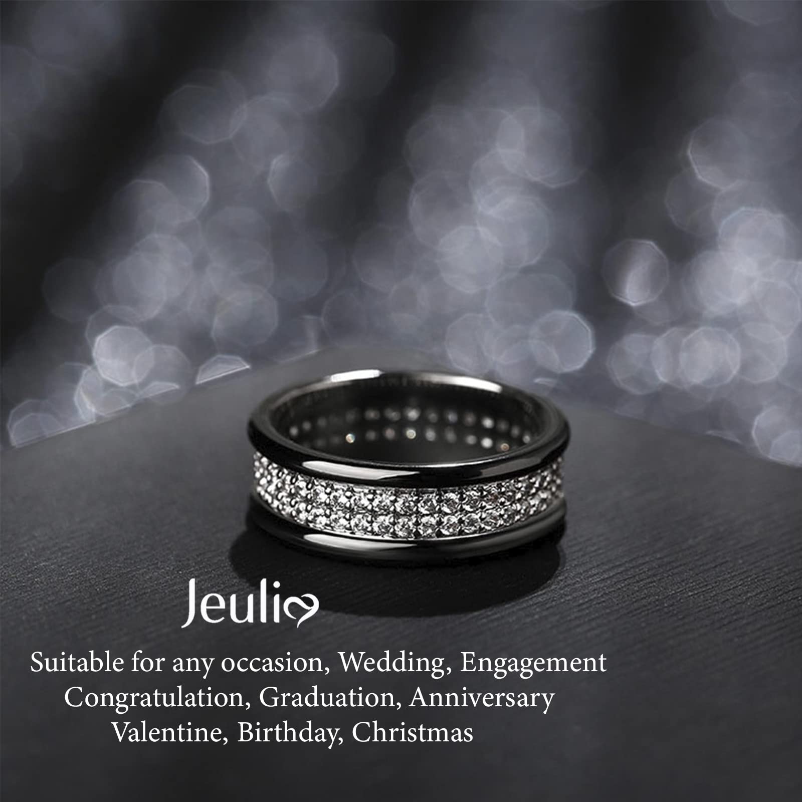 Jeulia Sterling Silver Two-Tone Round Cut Wedding Band Set for Men & Women – Diamond Engagement Ring Stackable Rings with Jewelry Gift Box – Perfect for Anniversaries, Proposals & Couple Jewelry Gifts