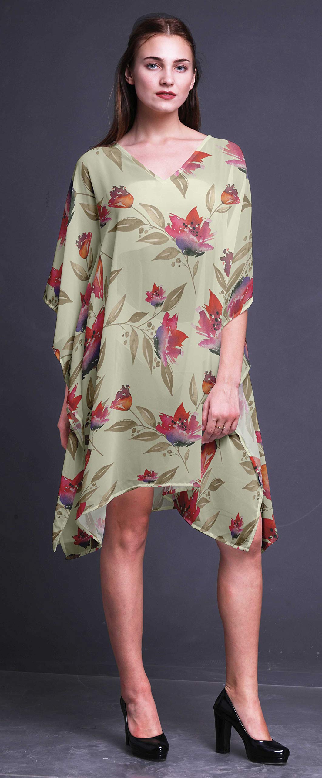 Bimba Women's Short Caftan Midi Dress - Beach Cover Up, Swimwear Cover Up, Summer Kaftan Dress for Pool, Vacation & Boho Outfits