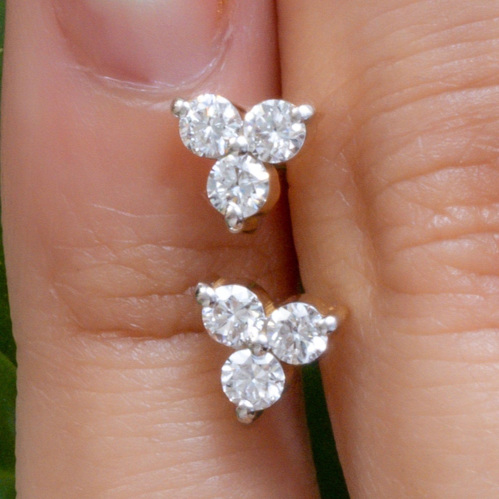 14k Rose Gold Diamond Trinity Cluster Flat Back Stud Earrings for Women - Perfect for Weddings, Parties & Everyday Elegance