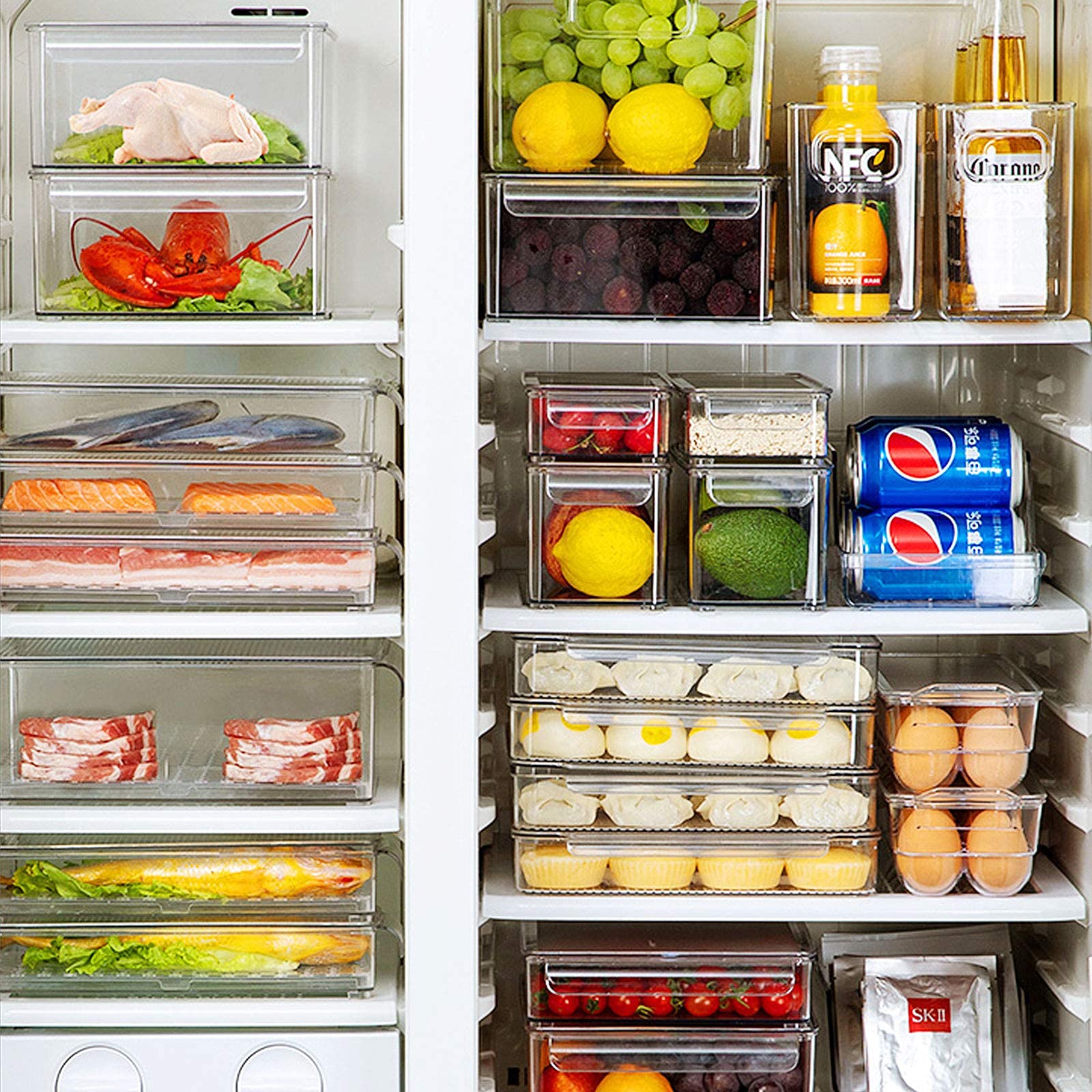 Elabo Airtight Food Storage Containers - Stackable Refrigerator Organizer Bins with Lids & Drain Tray for Vegetables, Fruits, Berries | Perfect for Meal Prep, Fridge Organization & Fresh Produce Storage