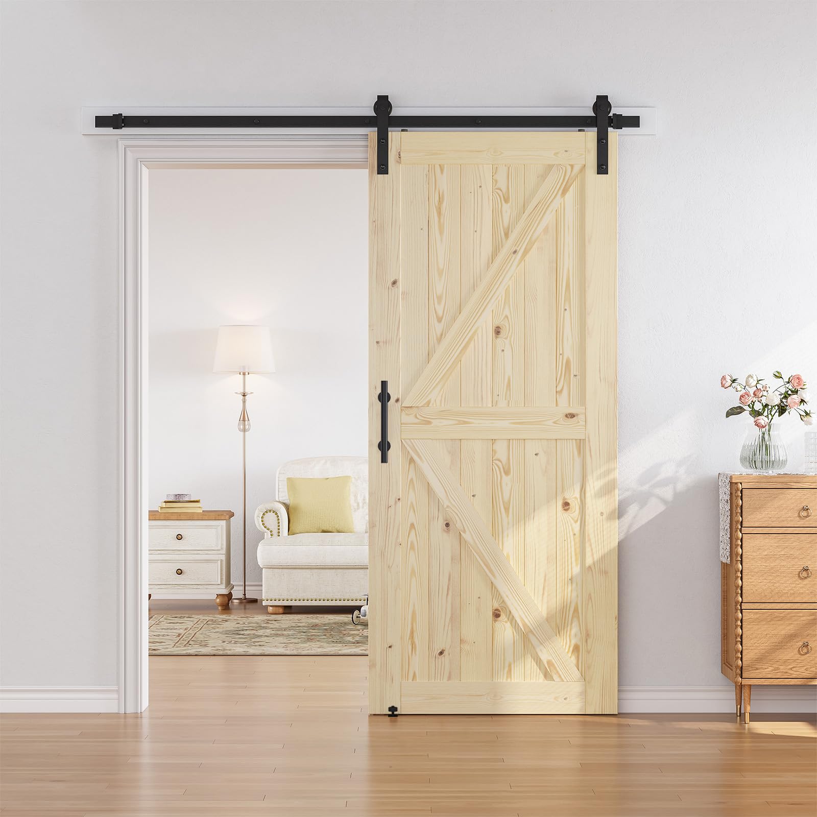 SMARTSTANDARD 38x84 Inch Sliding Barn Door with 6.6ft Hardware Kit - Unfinished Solid Spruce Wood - DIY Stainable Natural Finish - Perfect for Bedroom, Closet, or Farmhouse Style Home Decor