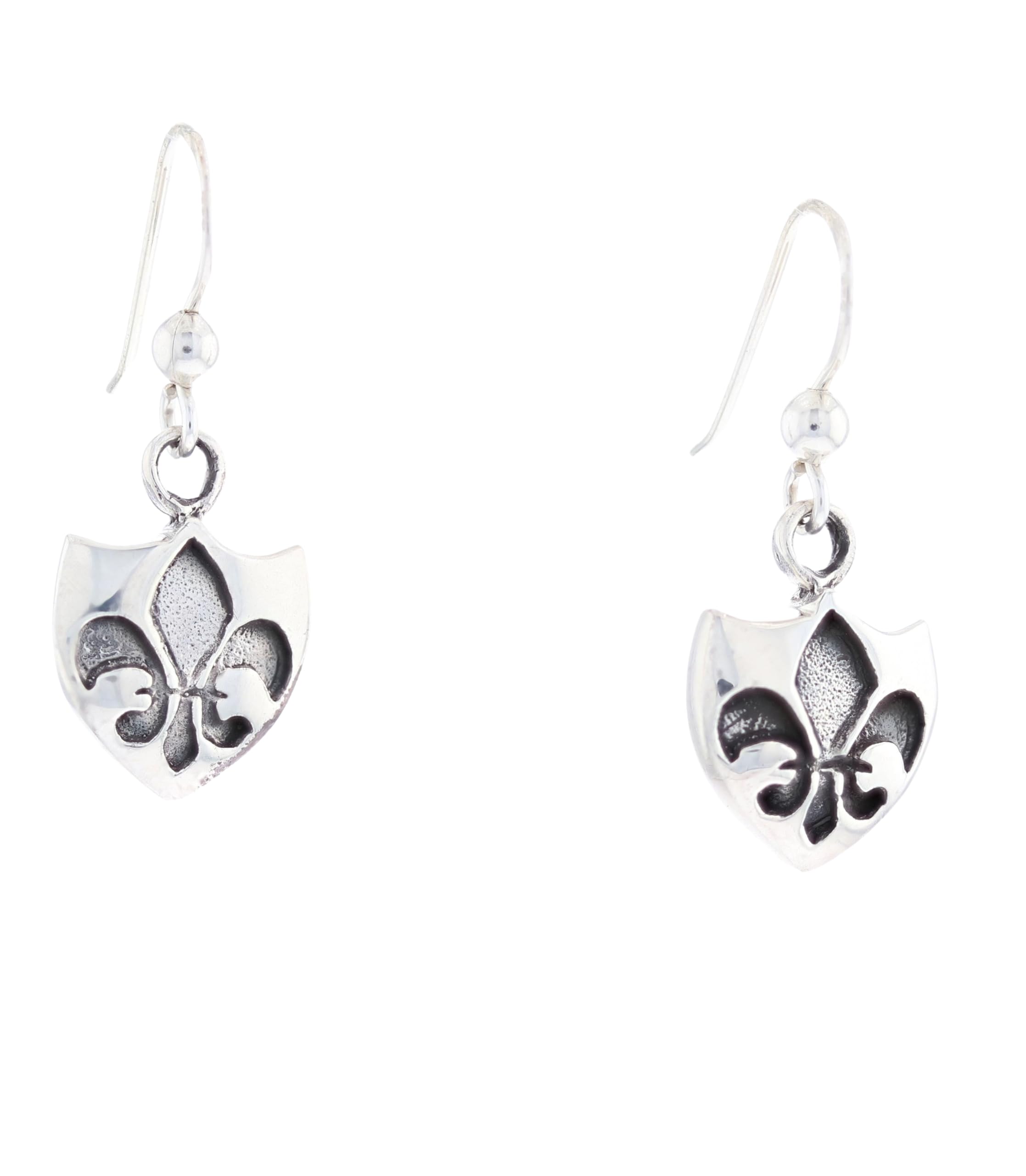 Sterling Silver Fleur De Lis Shield Dangle Earrings for Women - Elegant French Symbol Jewelry - Perfect for Parties, Weddings & Special Occasions