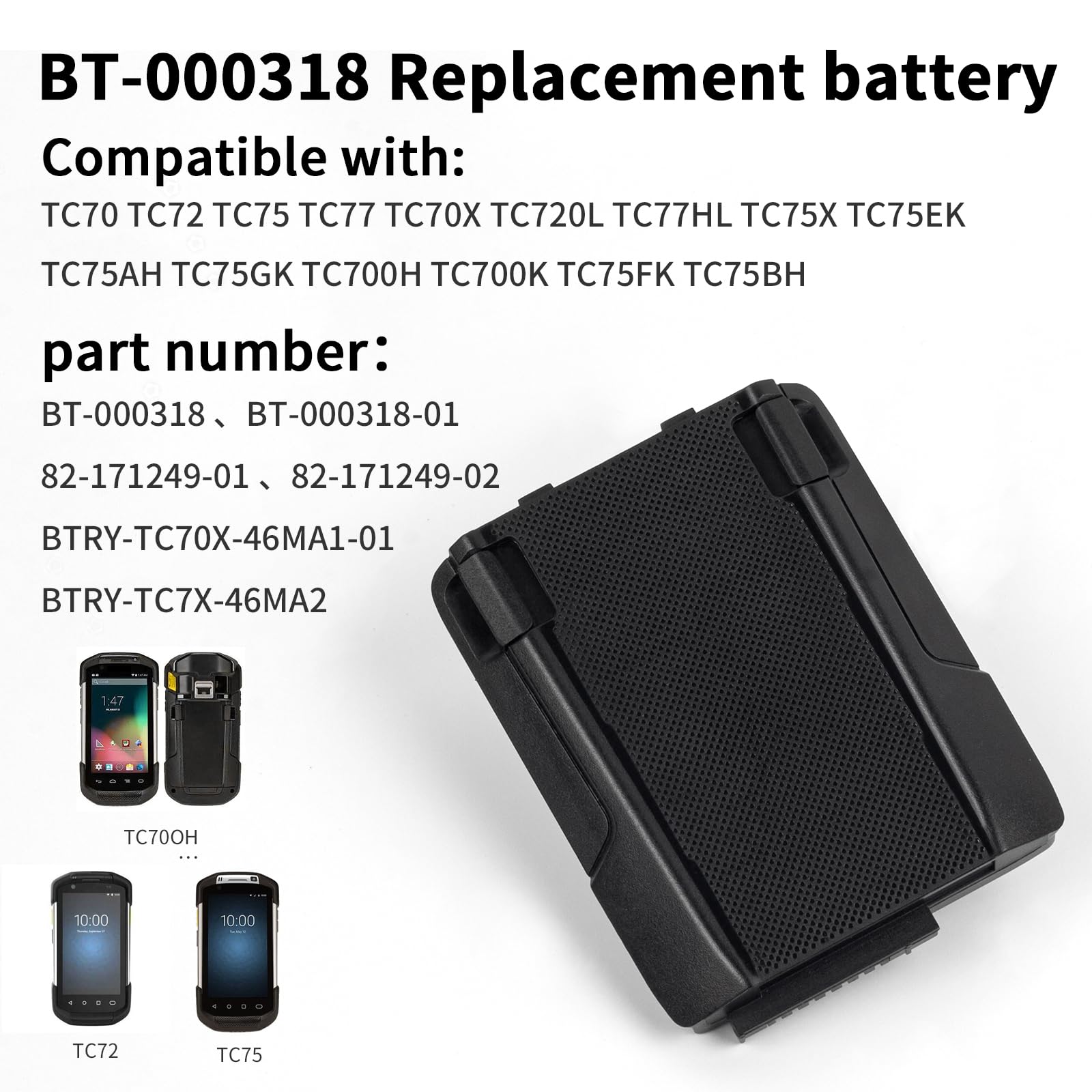 Zebra TC77 TC70 TC72 TC75 TC70X TC75X TC720L TC75EK TC75AH TC75GK TC700H TC700K TC77HL Replacement Battery - 82-171249-01, 82-171249-02, BTRY-TC7X-46MA2 - 10 Pack for Barcode Scanners - Perfect for Retail, Warehouse & Logistics Use