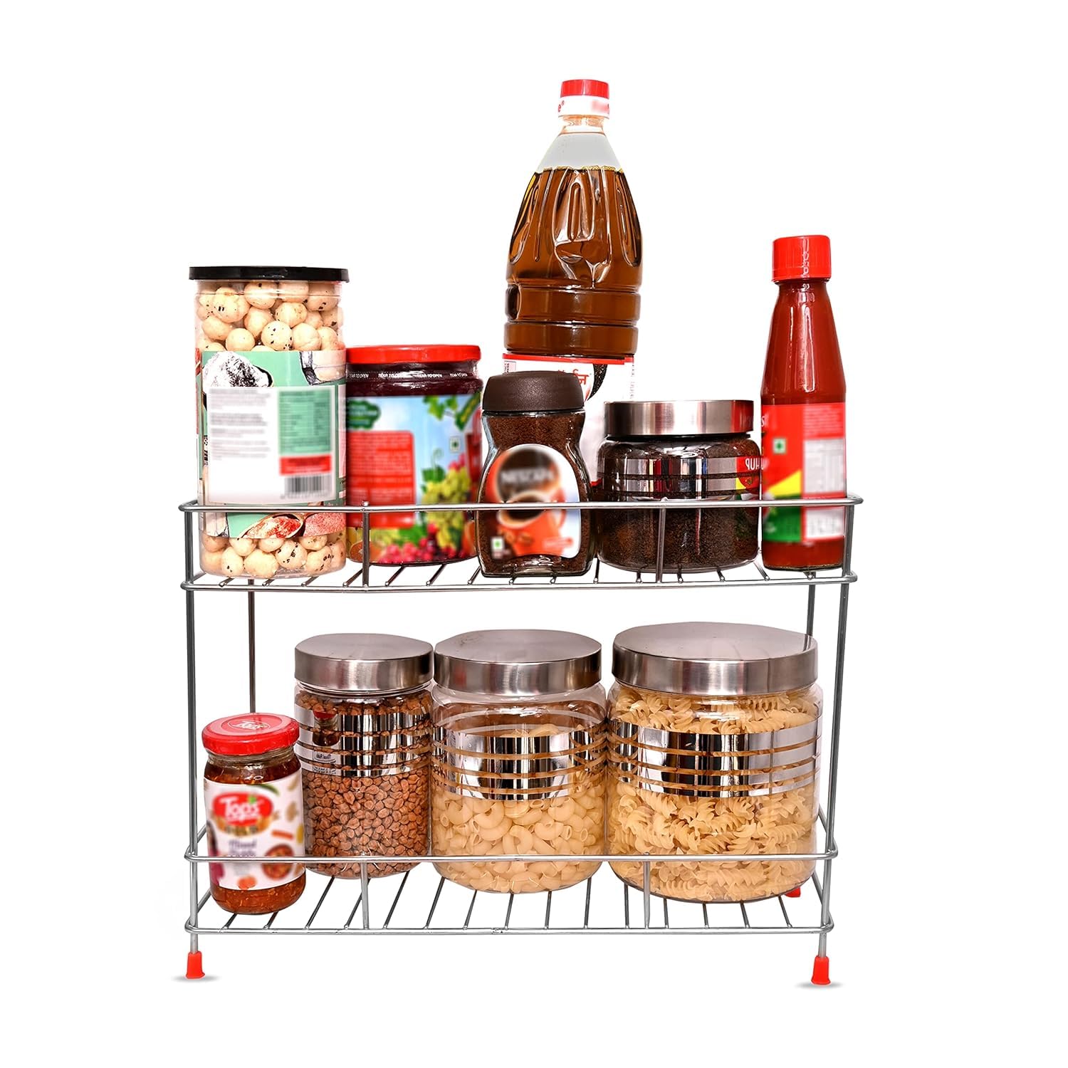 CR18 COLLECTION Premium 2-Tier Kitchen Storage Rack - Space Saving Organizer for Kitchen, Office & Home - Durable Metal Shelf for Spices, Books & Decor - Perfect for Small Spaces & Clutter-Free Organization
