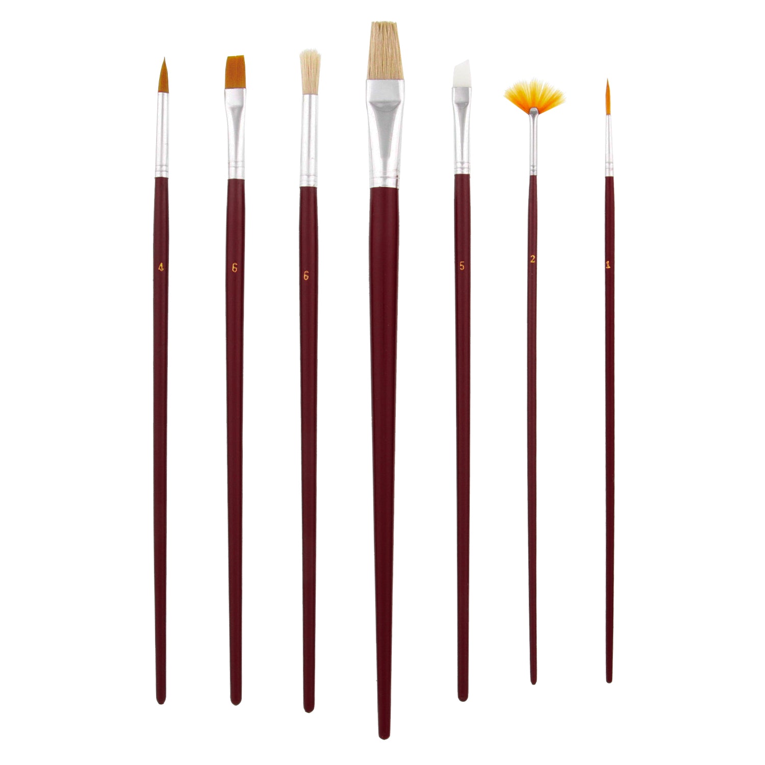 7-Piece Long Handle Nylon & Bristle Artist Paint Brush Set - Variety of Sizes for Acrylic, Oil, Watercolor Painting - Perfect for Artists, Students & DIY Craft Projects
