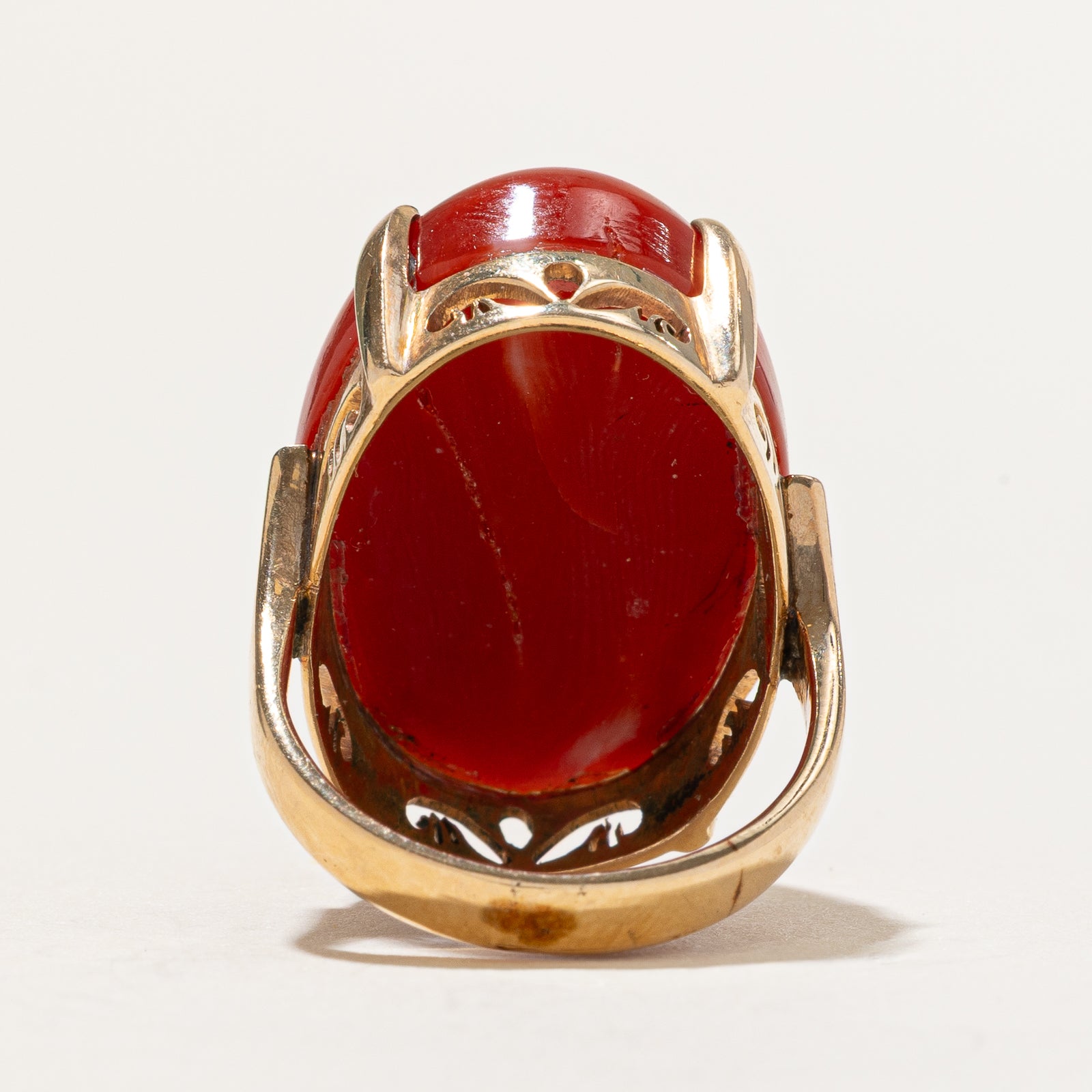25.00ct Oval Cabochon Red Coral Cocktail Ring - Size 5 | Elegant Statement Jewelry for Parties, Weddings & Special Occasions