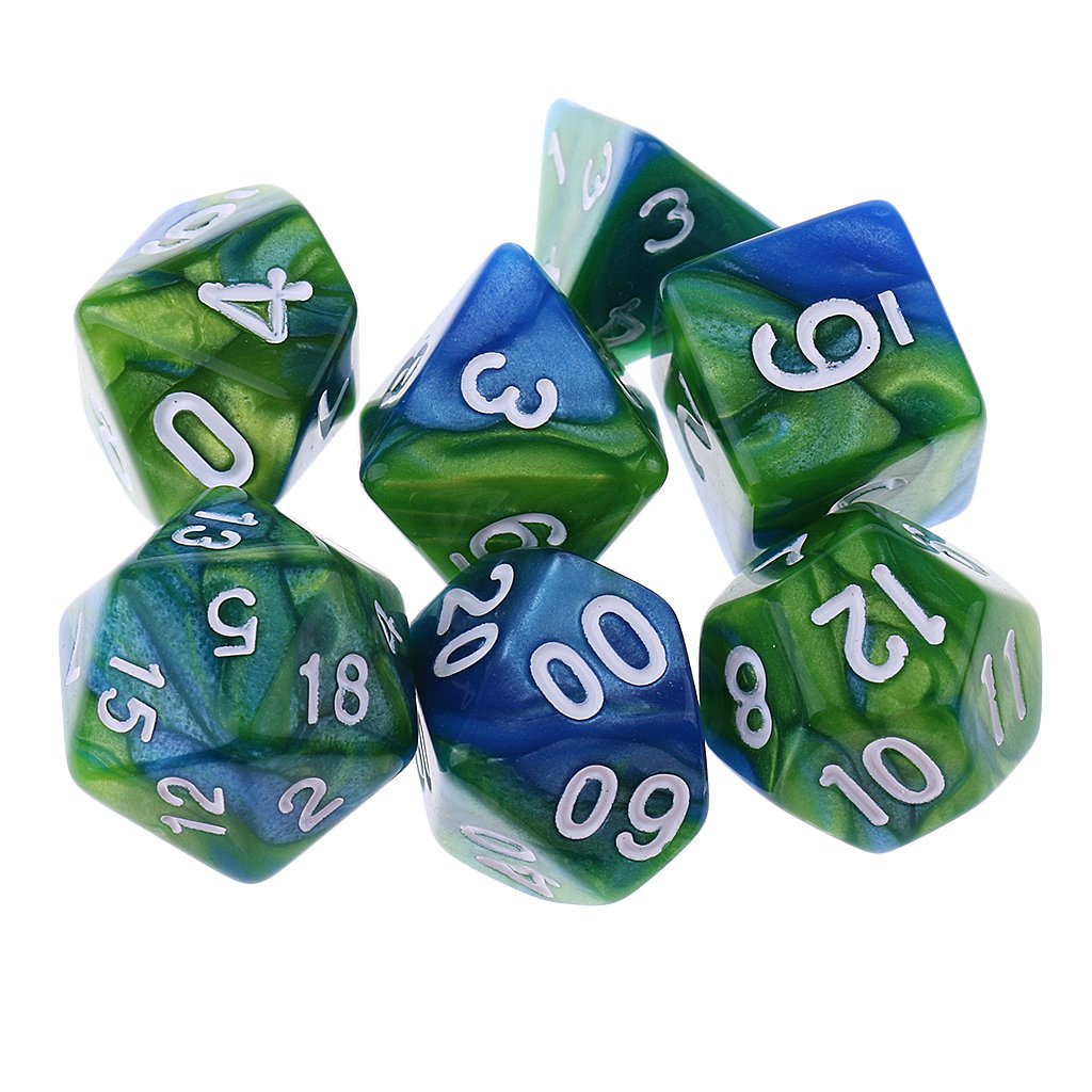 SM SunniMix 7-Piece Polyhedral Dice Set for Board Games, RPG, D&D - Green & Blue