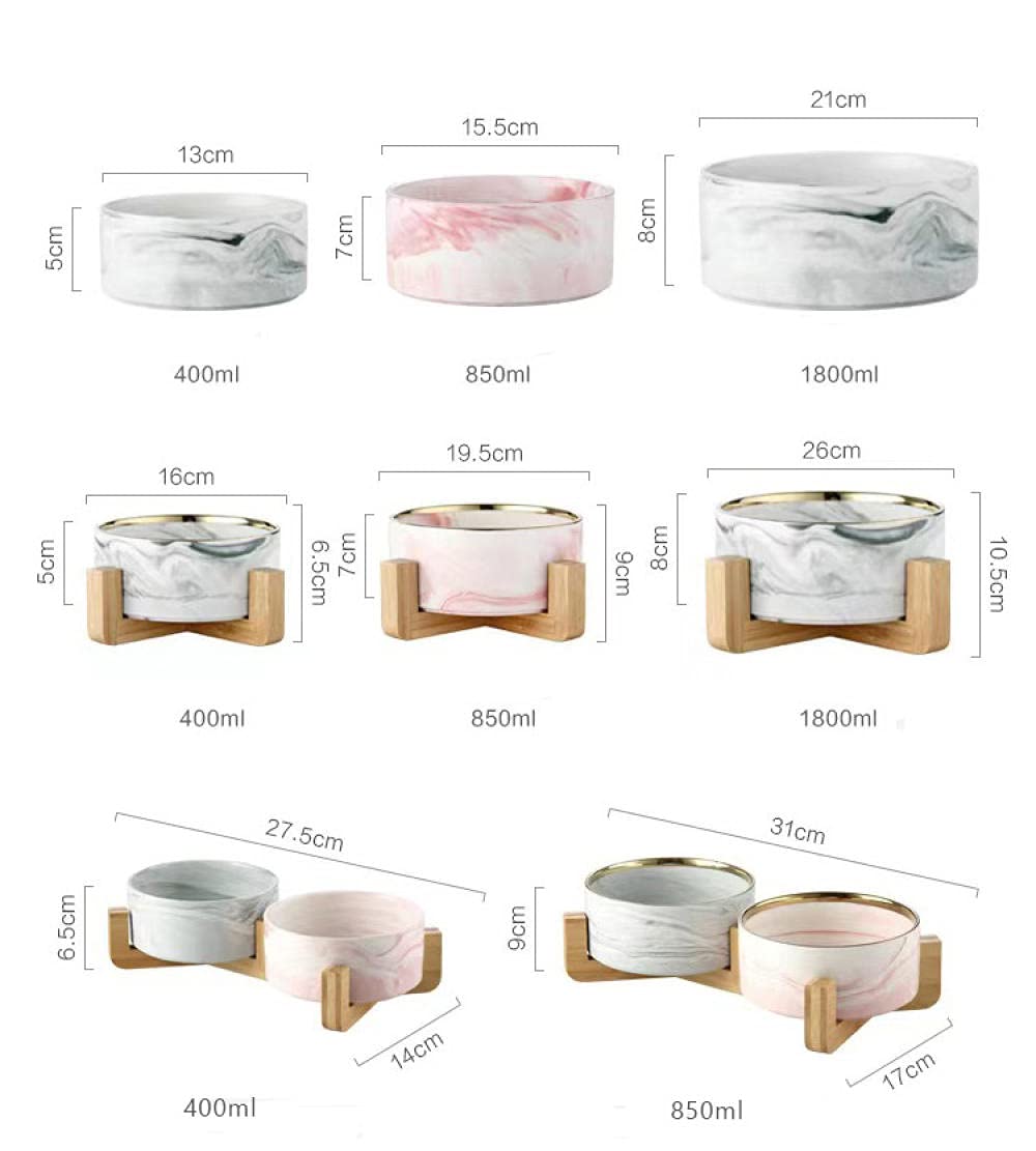 Premium Golden Gray Marble Ceramic Pet Bowl - 850ml Cat & Dog Food & Water Dish for Puppies, Kittens & Adult Pets - Durable Feeder for Home, Travel & Outdoor Use