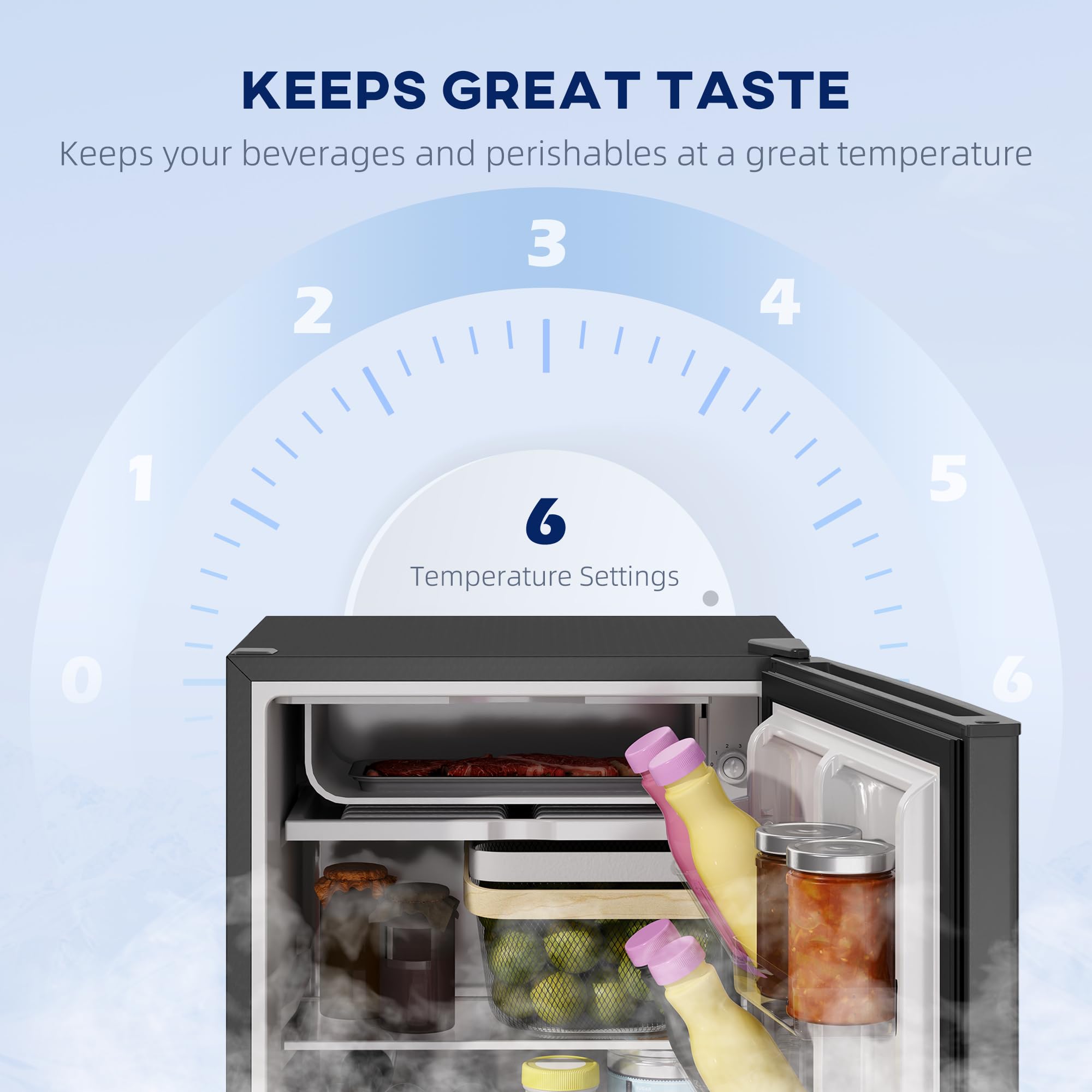 HOMCOM 2.5 Cu.Ft Compact Refrigerator with Freezer - Energy Efficient Mini Fridge, Adjustable Thermostat & Ultra Quiet Operation - Perfect for Dorm, Bedroom, Office, Kitchenette or Small Spaces (Black)