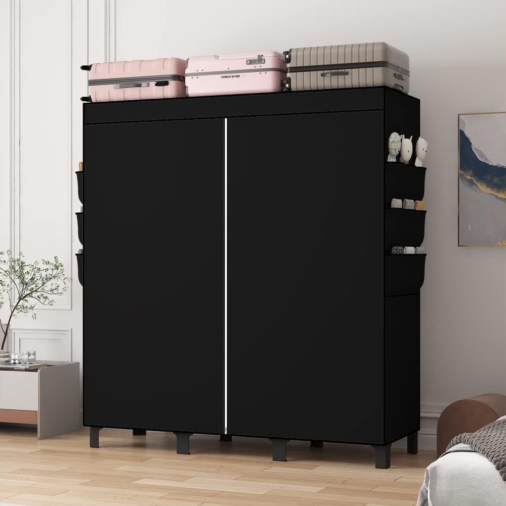 Portable Wardrobe Closet with 3 Hanging Bars & 18 Side Pockets - 17.7