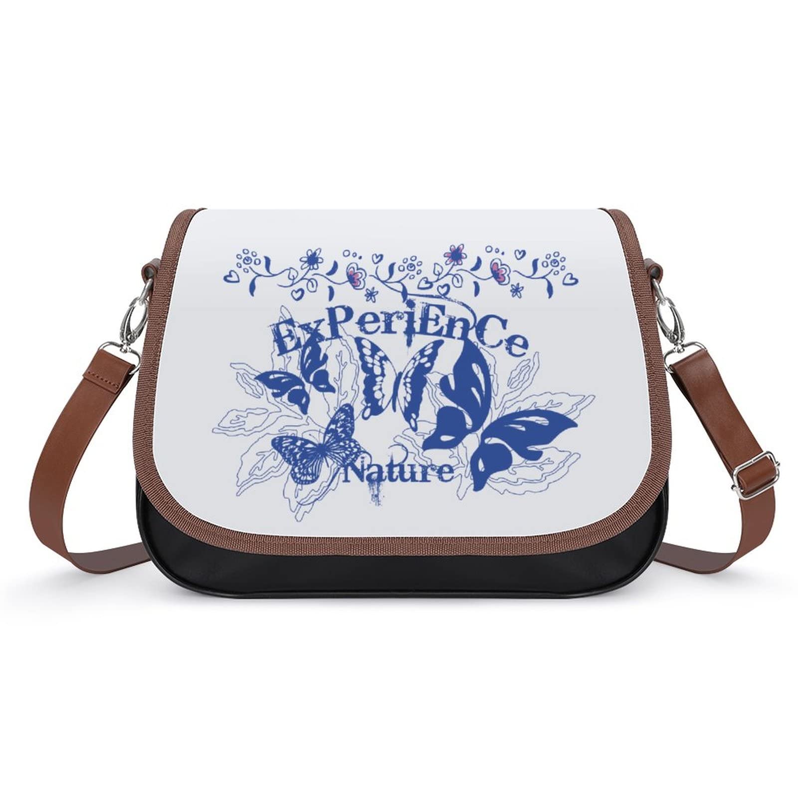 Women's Fashion Crossbody Bags - Genuine Leather Shoulder Satchel with Butterfly Blue Floral Print | Perfect for Work, Travel & Everyday Use