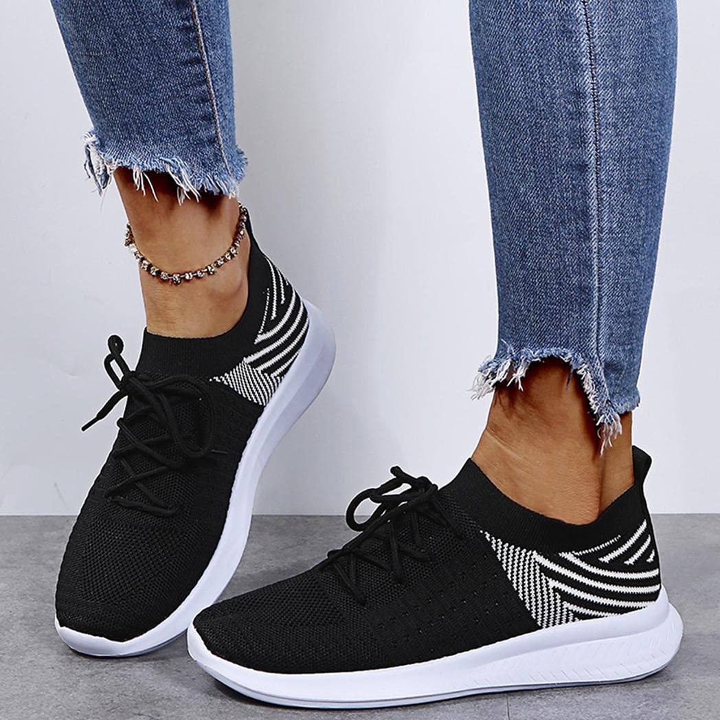 Hbeylia Breathable Lightweight Mesh Athletic Sneakers for Women & Men - Slip On & Lace Up Walking, Running, Tennis Shoes - Fashion Work Nurse Shoes & Driving Loafers for Boys & Girls (Black) - Perfect for Sports, Work & Casual Wear