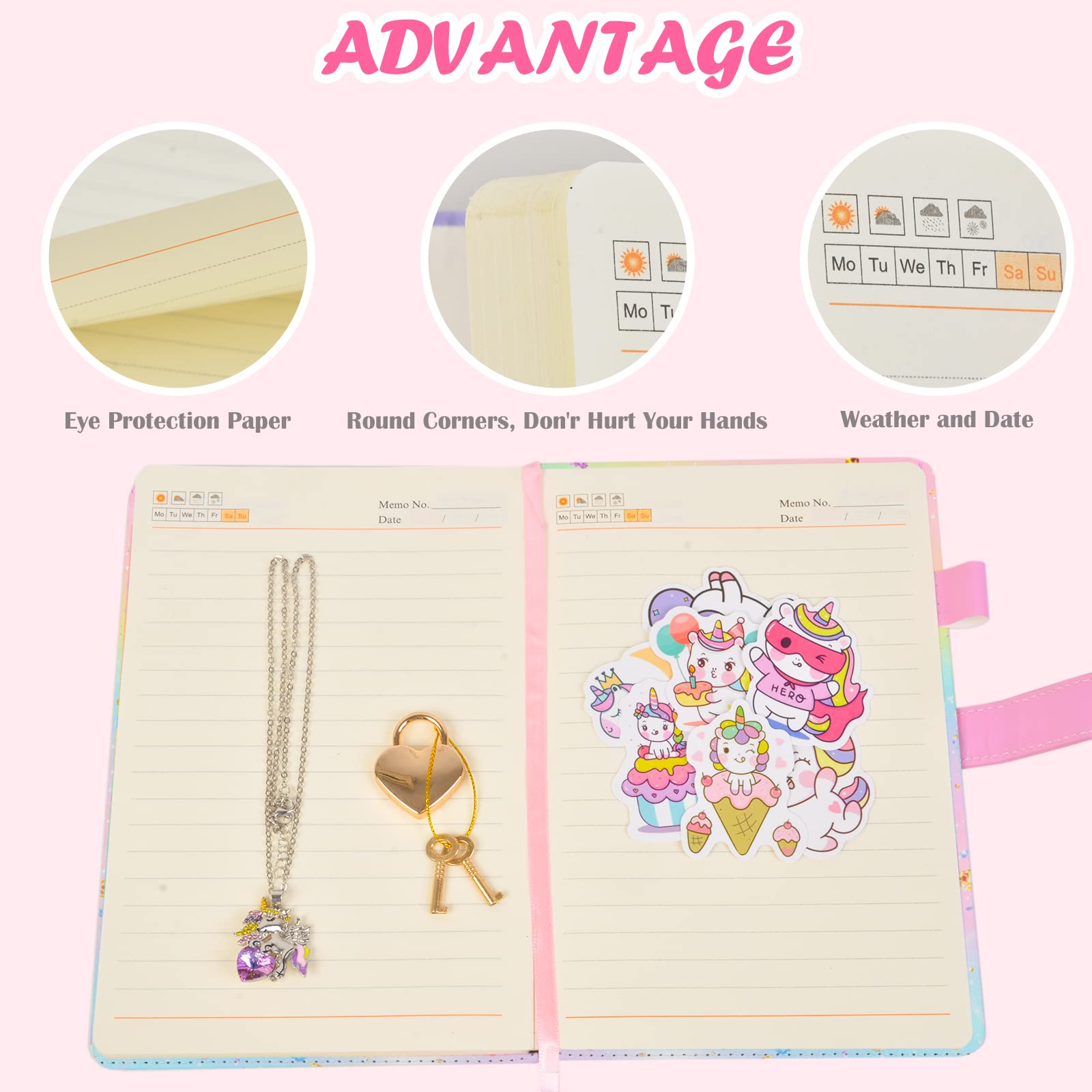 Girls Unicorn Diary with Lock & Key Set - Journal Notebook, Drawstring Bag, Stickers & Necklace - Perfect for Birthday Gifts, Secret Keeping & Creative Writing | Cute Unicorn Theme for Kids & Teens